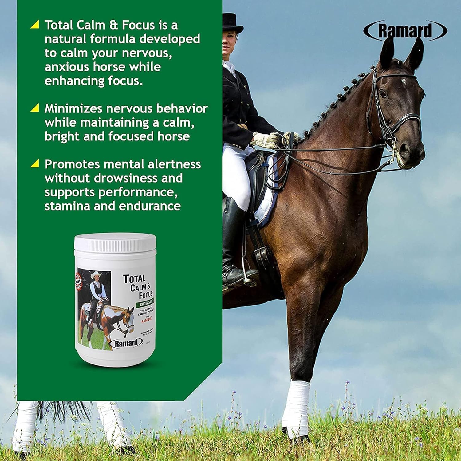 Ramard Total Calm and Focus Supplement for Horses - Magnesium & Calming Formula for Horse Show, Training, Performance - Mental Alertness, Drowsiness-Free, Show Safe - Perfect Prep - 1 Pack