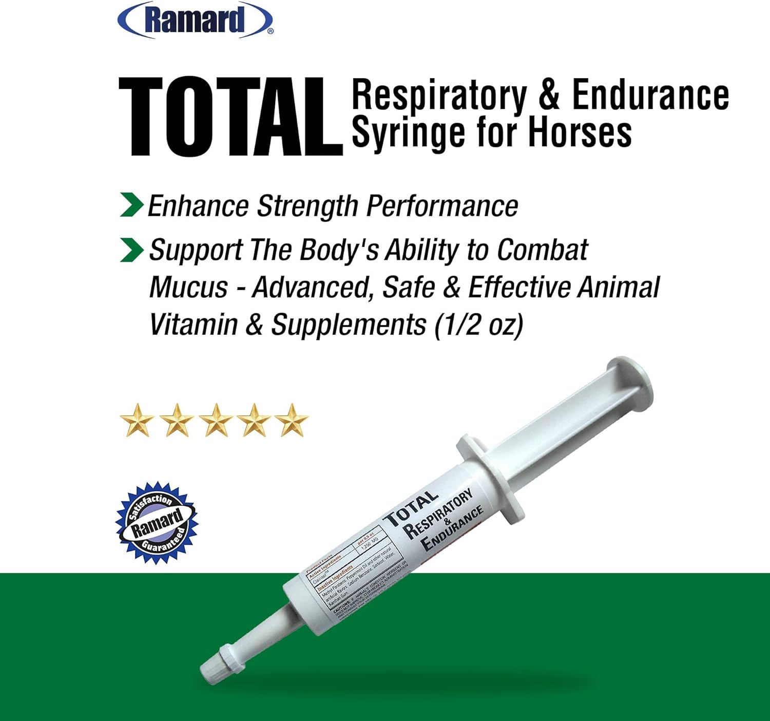 Ramard Total Respiratory & Endurance Syringe for Horses - Equine Vitamins & Supplements with Clairisol & Peppermint Oil - 1/2 oz, 1-Pack