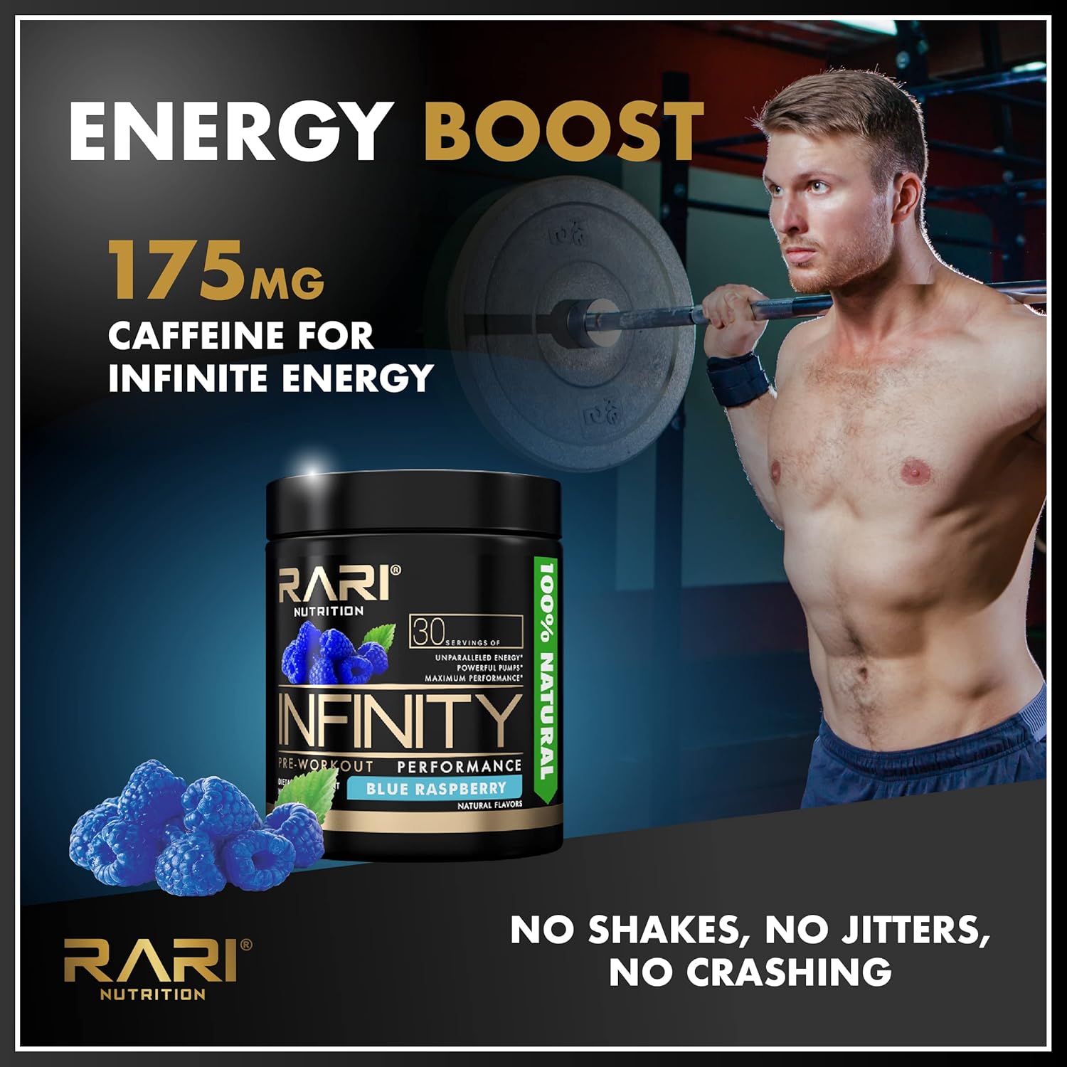 RARI Infinity Pre Workout Performance Powder - High-Performance Energy for Women and Men - Candy Watermelon Flavor - 30 Servings