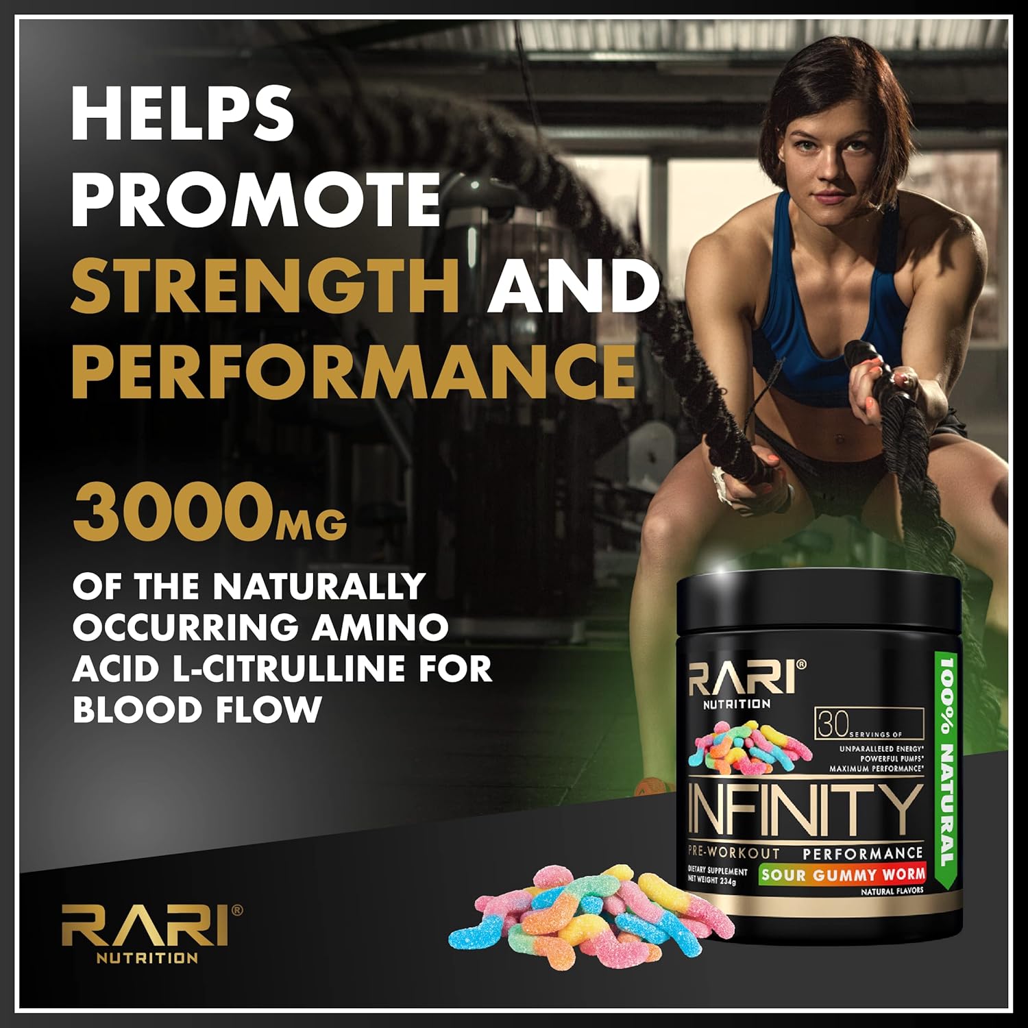 RARI Infinity Pre Workout Performance Powder - High-Performance Energy for Women and Men - Candy Watermelon Flavor - 30 Servings