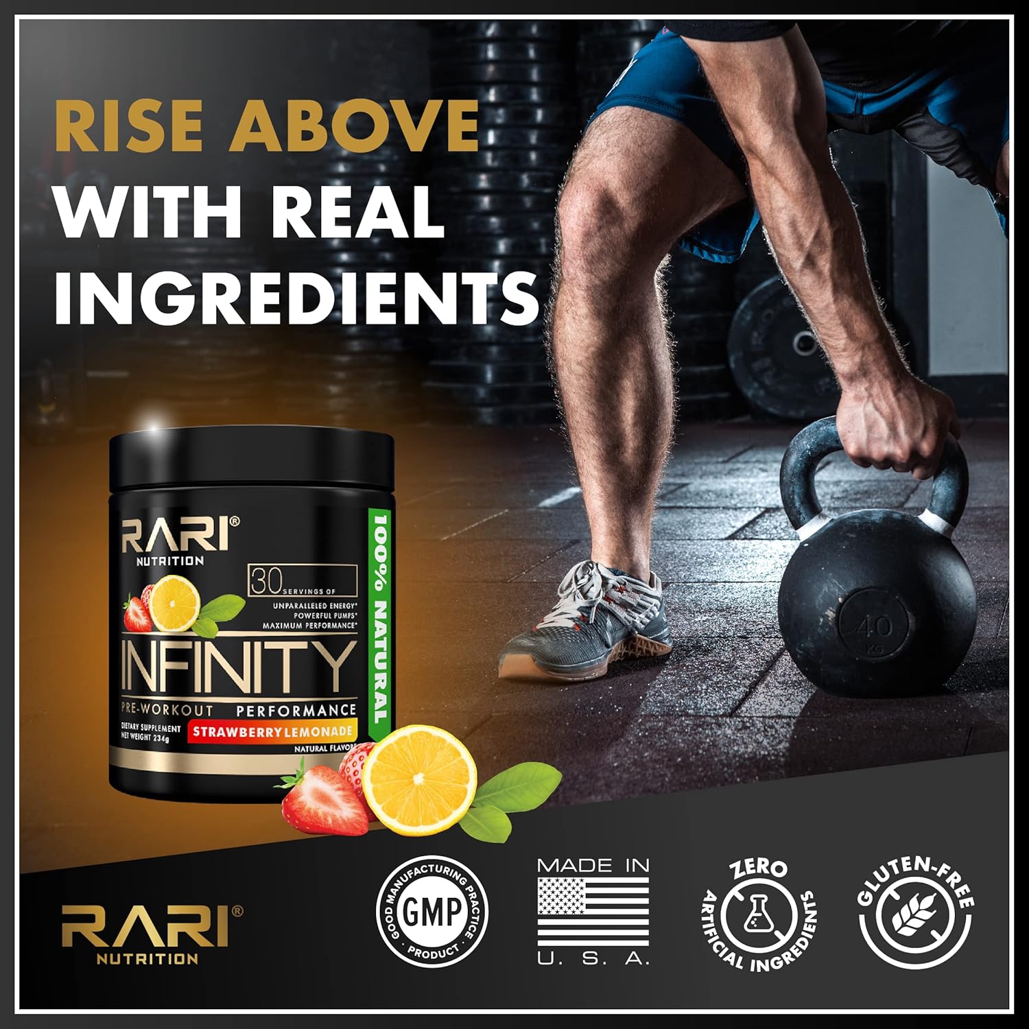 RARI Infinity Pre Workout Performance Powder - High-Performance Energy for Women and Men - Candy Watermelon Flavor - 30 Servings