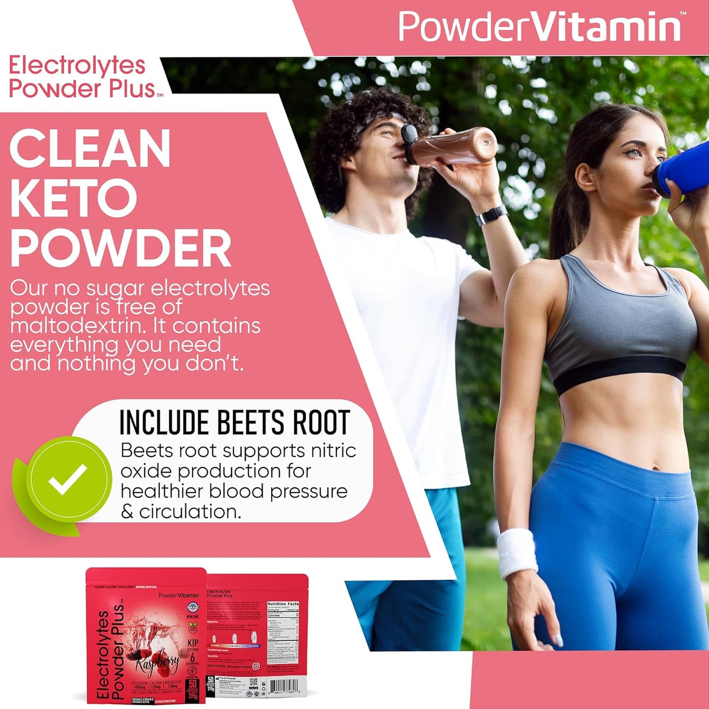 Raspberry Electrolyte Powder with Vitamin C - Zero Calorie Keto Hydration Drink with Potassium, Calcium, and Magnesium - 50 Servings