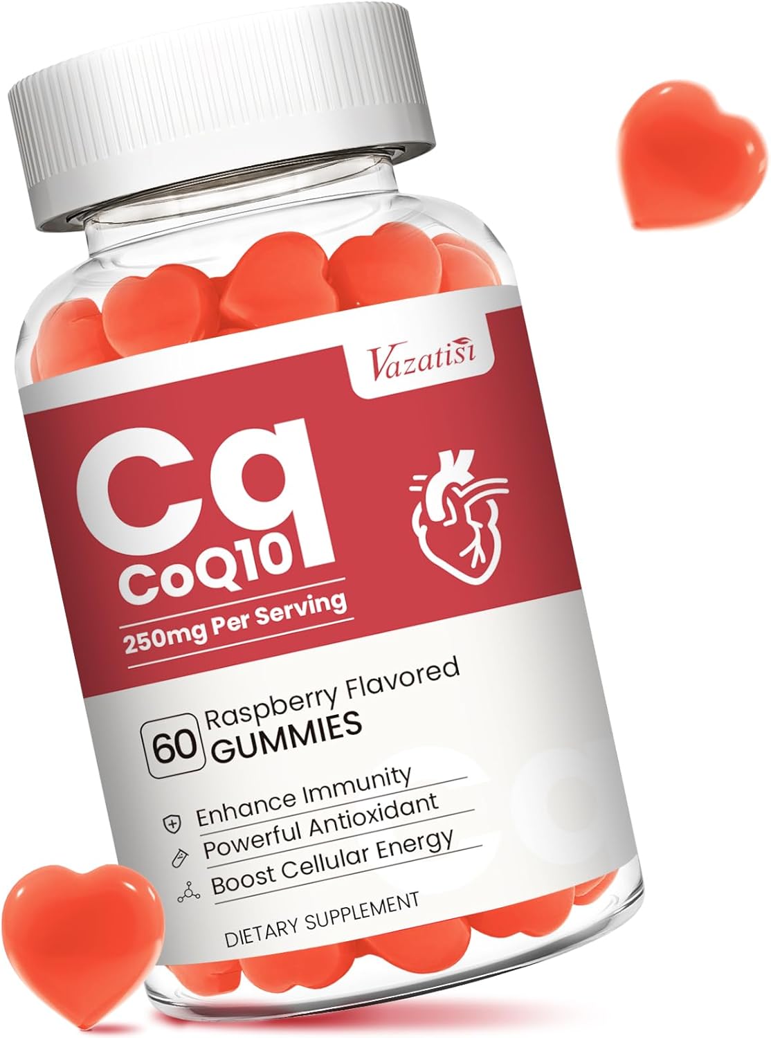 Raspberry Flavored CoQ10 Gummies with Omega-3 and Vitamin B3 for Energy and Antioxidant Support - 60 Count