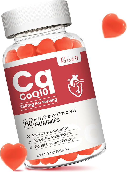 Raspberry Flavored CoQ10 Gummies with Omega-3 and Vitamin B3 for Energy and Antioxidant Support - 60 Count