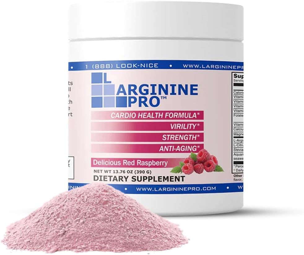 Raspberry Flavored L-arginine Supplement Drink Mix Powder | 5,500mg L-arginine & 1,100mg L-Citrulline | Boost Nitric Oxide Levels