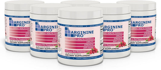 Raspberry Flavored L-Arginine Supplement Powder with 5,500mg L-arginine and 1,100mg L-Citrulline | Pack of 6 Jars