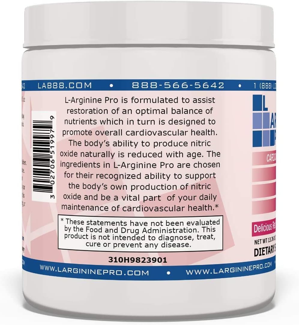 Raspberry Flavored L-Arginine Supplement Powder with 5,500mg L-arginine and 1,100mg L-Citrulline | Pack of 6 Jars