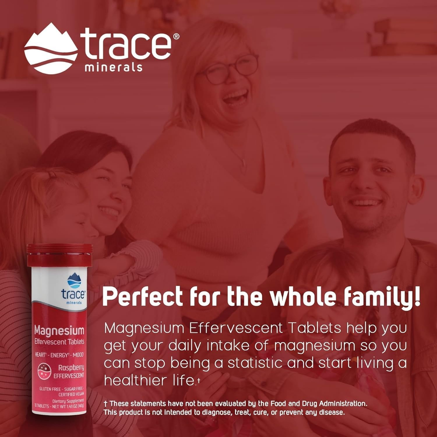 Raspberry Flavored Trace Minerals Magnesium Effervescent Supplement - Supports Healthy Heart, Energy, and Sleep - Gluten-Free - 8 Tubes (80 Servings)