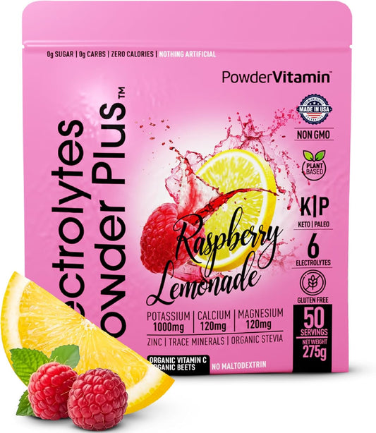 Raspberry Lemonade Electrolyte Powder - 50 Servings, Zero Calorie Keto Hydration Powder with 1000mg Potassium, 120mg Calcium, 120mg Magnesium - No Sugar or Maltodextrin
