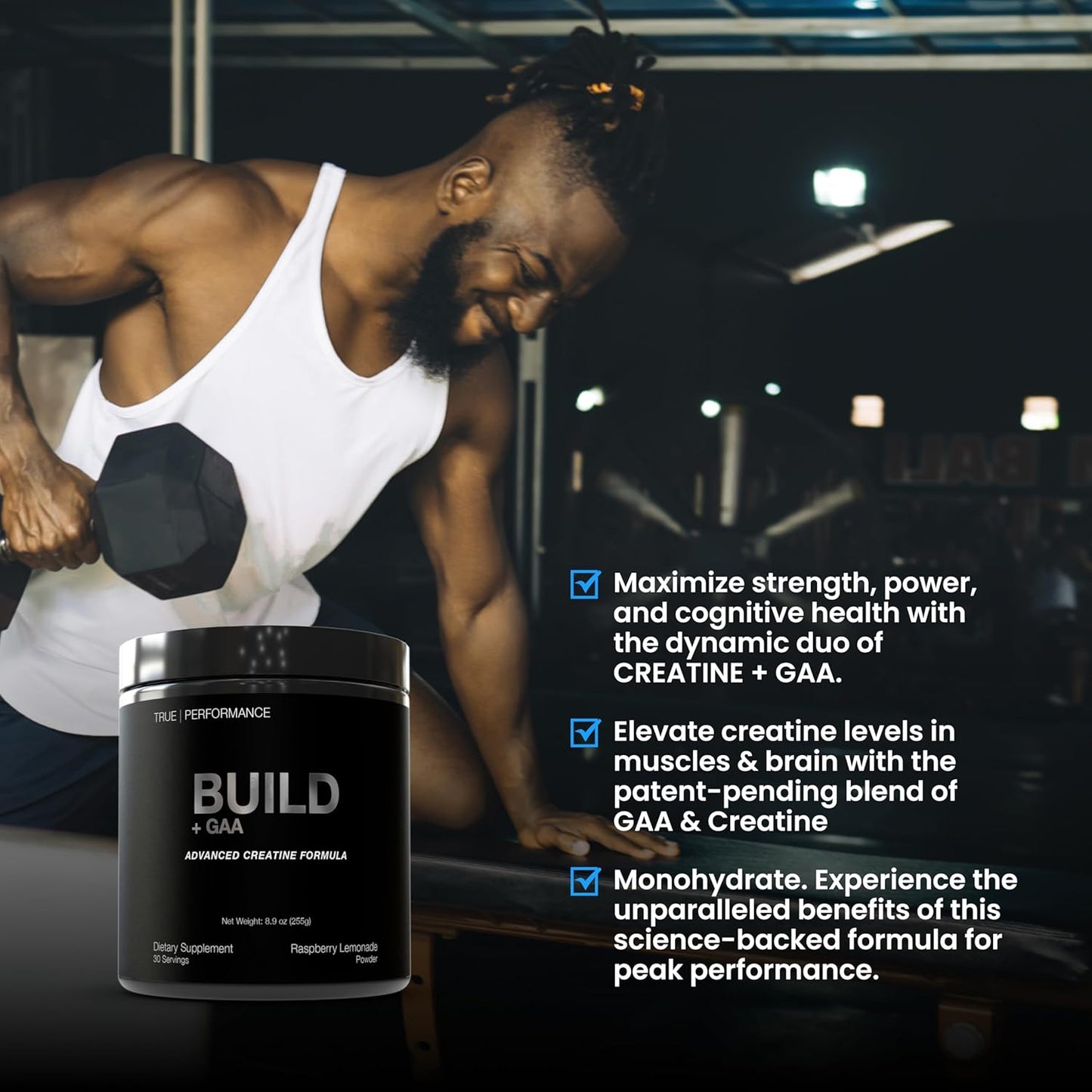 Raspberry Lemonade Muscle Building and Recovery Drink with GAA, Creatine, and Betaine - 30 Servings