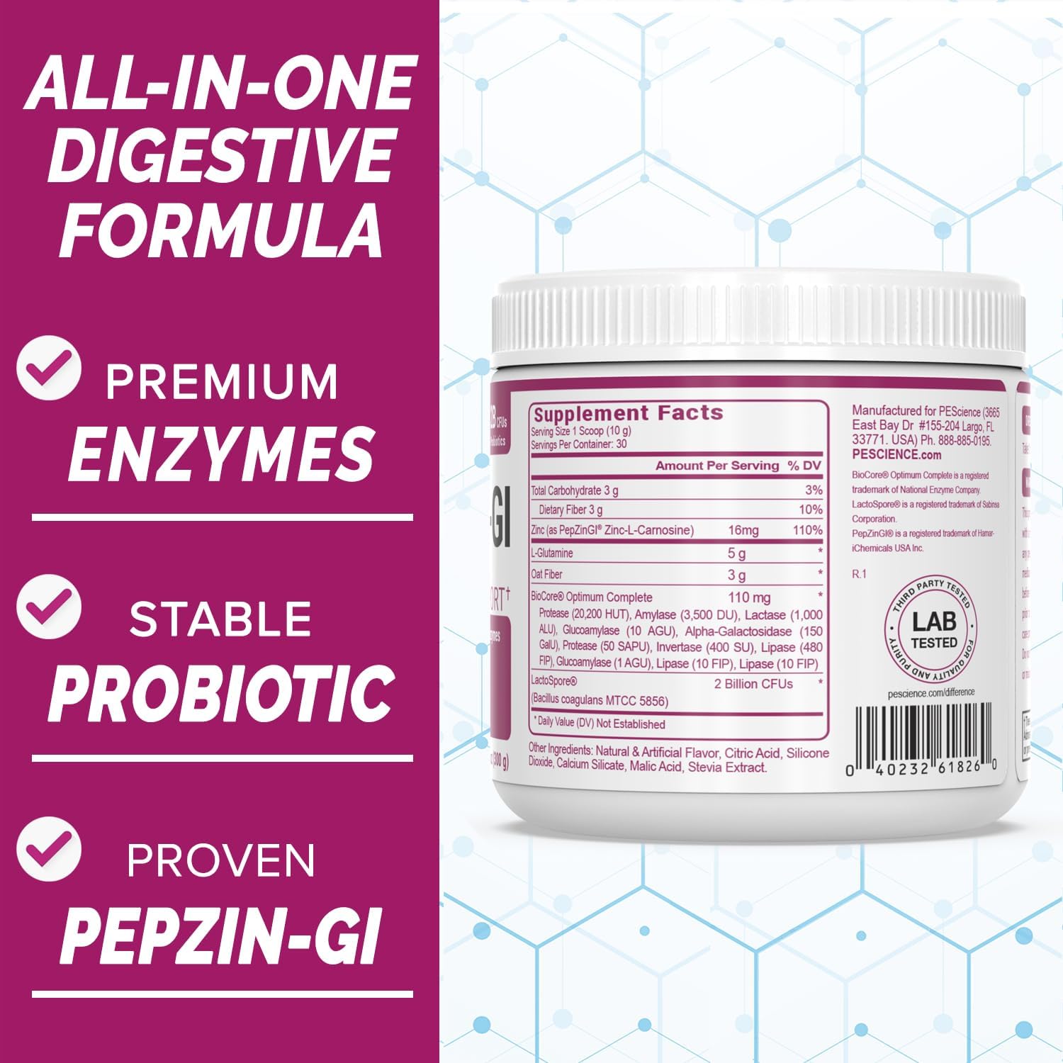 Raspberry Probiotic Powder with Digestive Enzymes and Prebiotic Fiber - 30 Servings