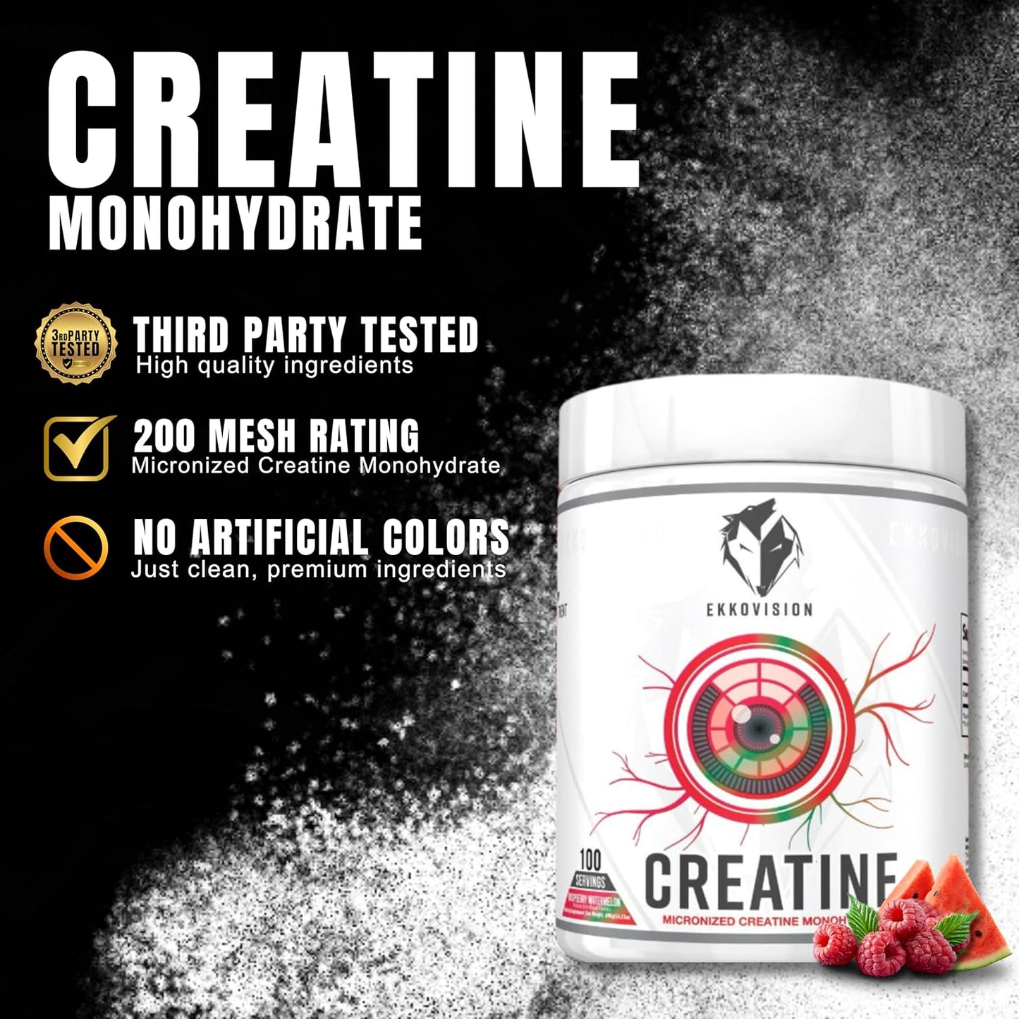 Raspberry Watermelon Creatine Monohydrate Powder for Pre & Post Workout Energy Support - 100 Servings