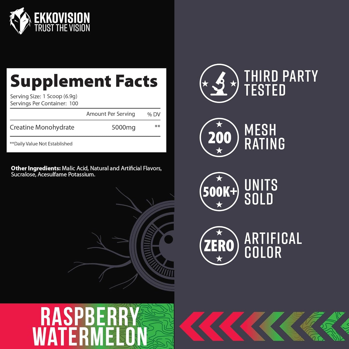 Raspberry Watermelon Creatine Monohydrate Powder for Pre & Post Workout Energy Support - 100 Servings