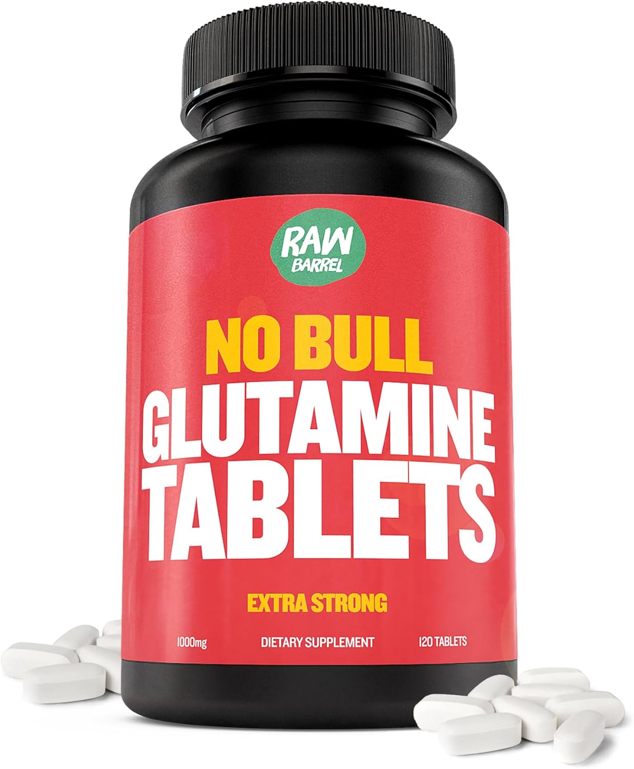 Raw Barrel L-Glutamine Tablets - 1000mg, Non GMO, Vegan & Gluten Free