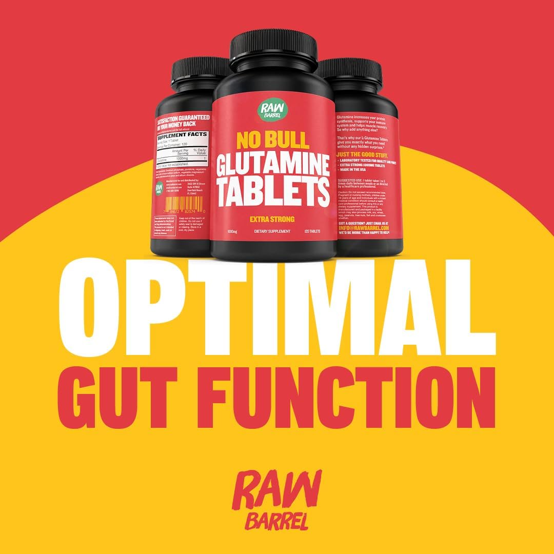 Raw Barrel L-Glutamine Tablets - 1000mg, Non GMO, Vegan & Gluten Free