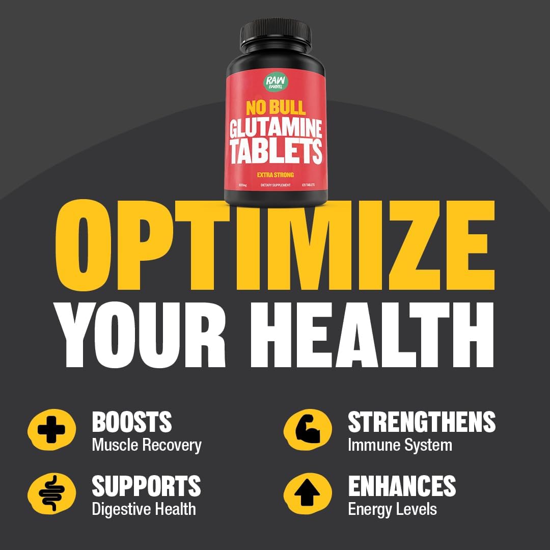 Raw Barrel L-Glutamine Tablets - 1000mg, Non GMO, Vegan & Gluten Free
