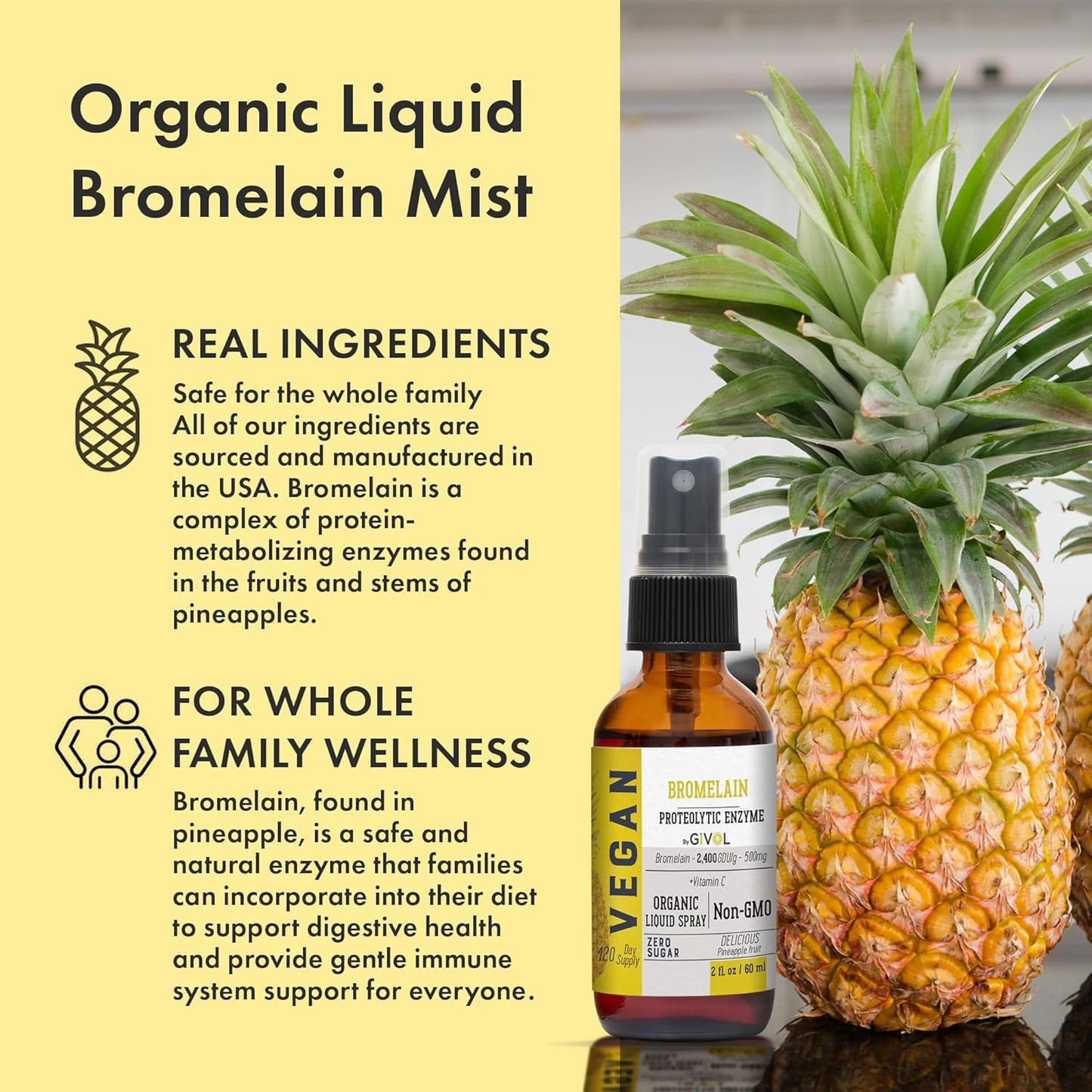 Raw Bromelain Mist-Liquid Pineapple Extract with Vitamin C - 500mg Potency Spray for Daily Protein Support and Wellness