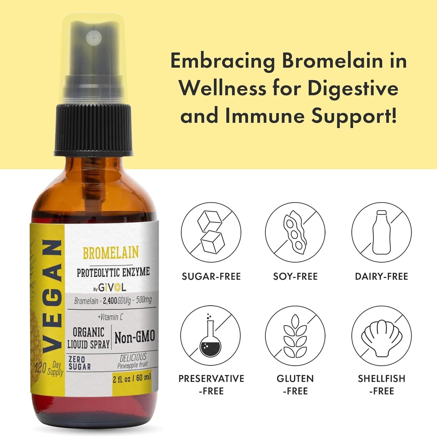Raw Bromelain Mist-Liquid Pineapple Extract with Vitamin C - 500mg Potency Spray for Daily Protein Support and Wellness