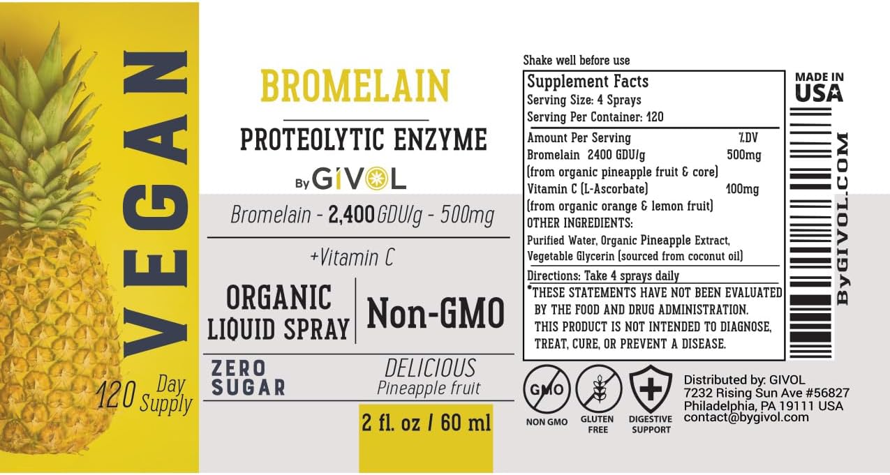 Raw Bromelain Mist-Liquid Pineapple Extract with Vitamin C - 500mg Potency Spray for Daily Protein Support and Wellness