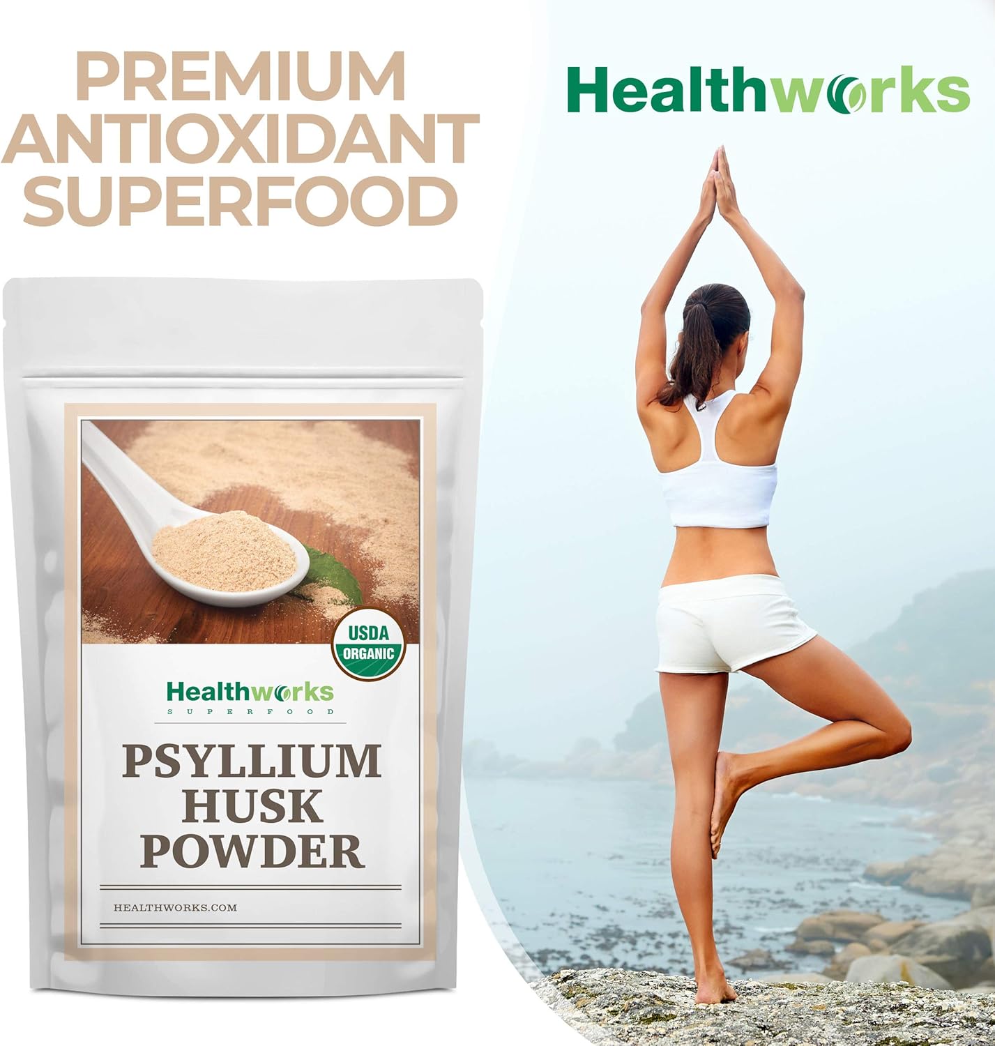 Raw Certified Organic Psyllium Husk Powder - 16 Ounces from India | Keto, Vegan & Non-GMO | Fiber Support Supplement