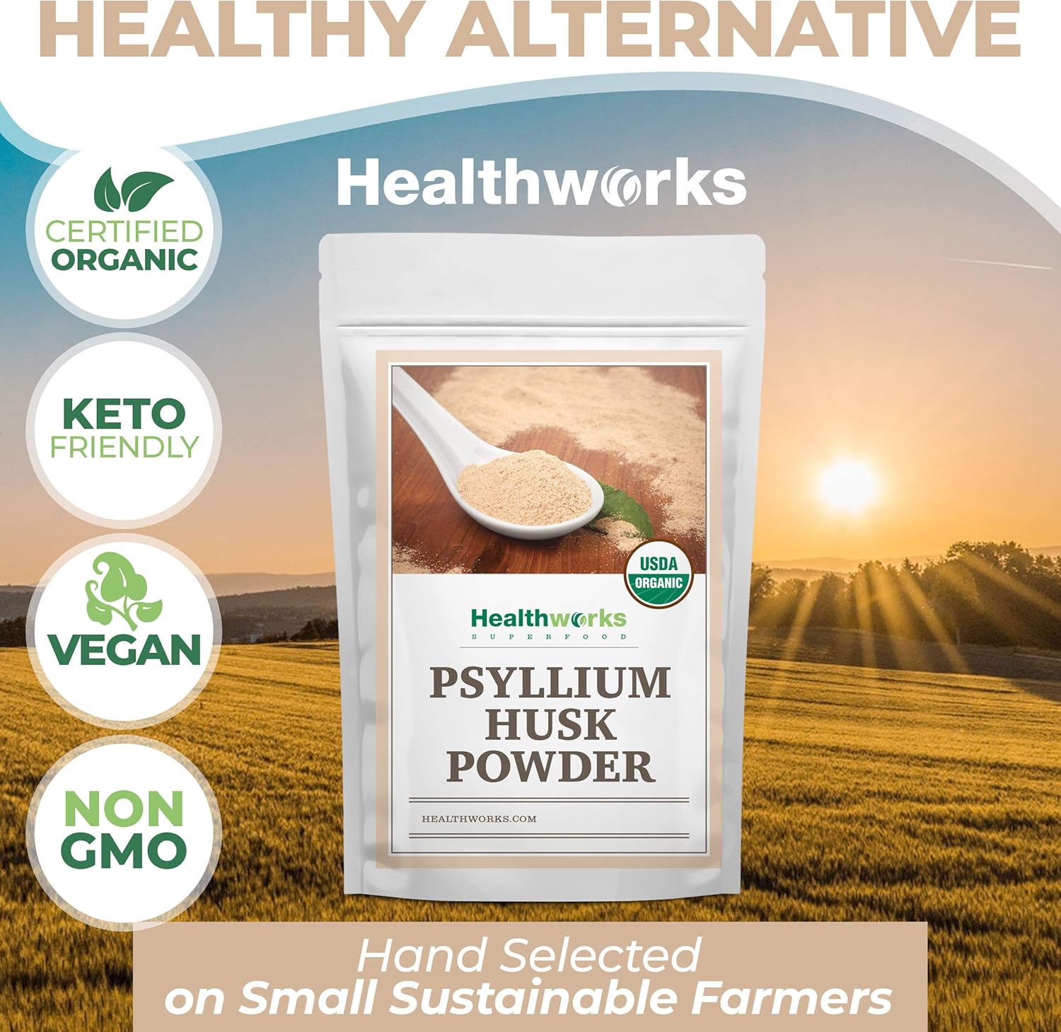 Raw Certified Organic Psyllium Husk Powder - 16 Ounces from India | Keto, Vegan & Non-GMO | Fiber Support Supplement