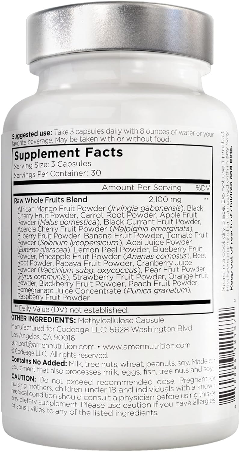 Raw Multivitamin with Over 20 Whole Fruit Extracts, Berries, Antioxidant Polyphenols, and Flavonoids - Tropical Fruits Supplement - Non-GMO - 90 Capsules