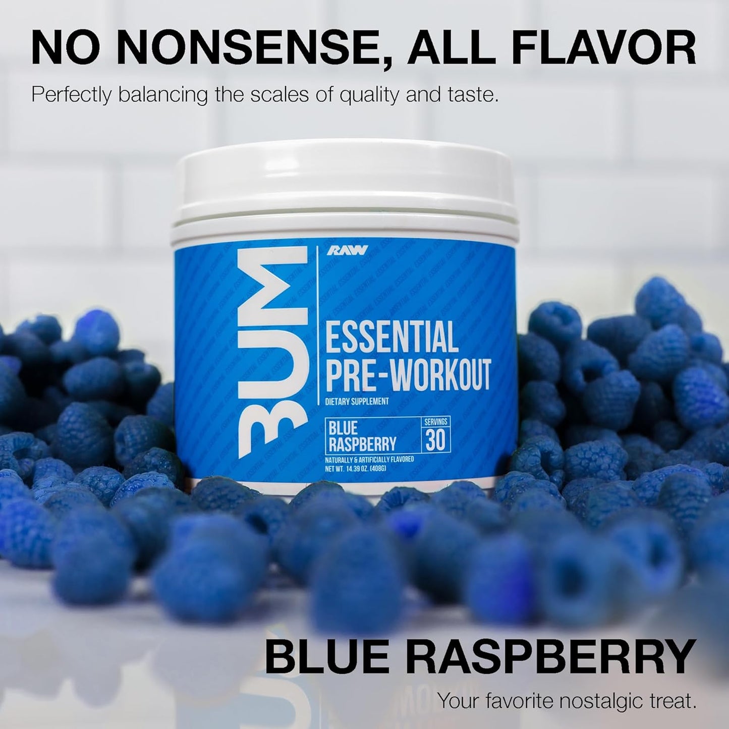 RAW Nutrition Chris Bumstead Pre Workout Formula - Sports Nutrition Pre-Workout Powder for Men & Women, Energy Drink Mix for Working Out - Blue Raspberry Flavor