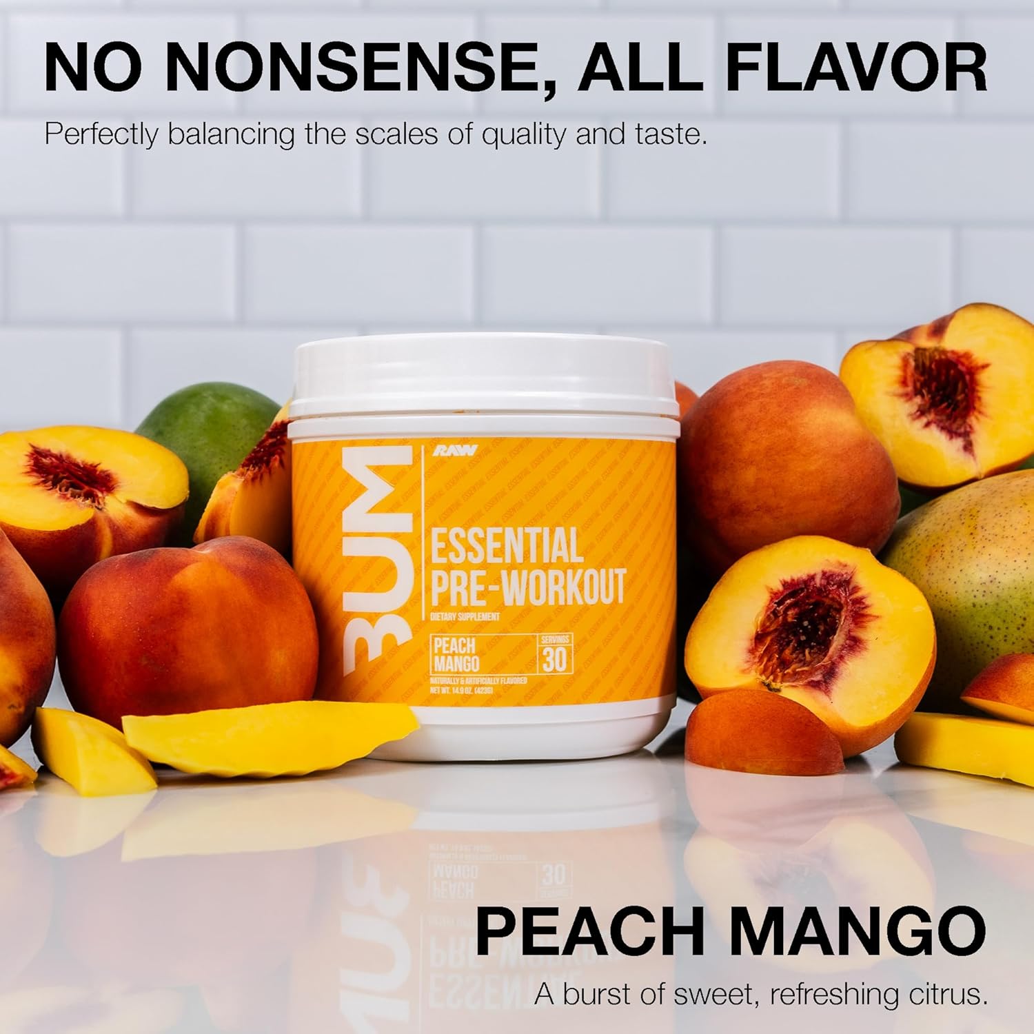 RAW Nutrition Pre-Workout Powder for Men and Women - Chris Bumstead Formula for Energy Boost during Workout - Peach Mango Flavor