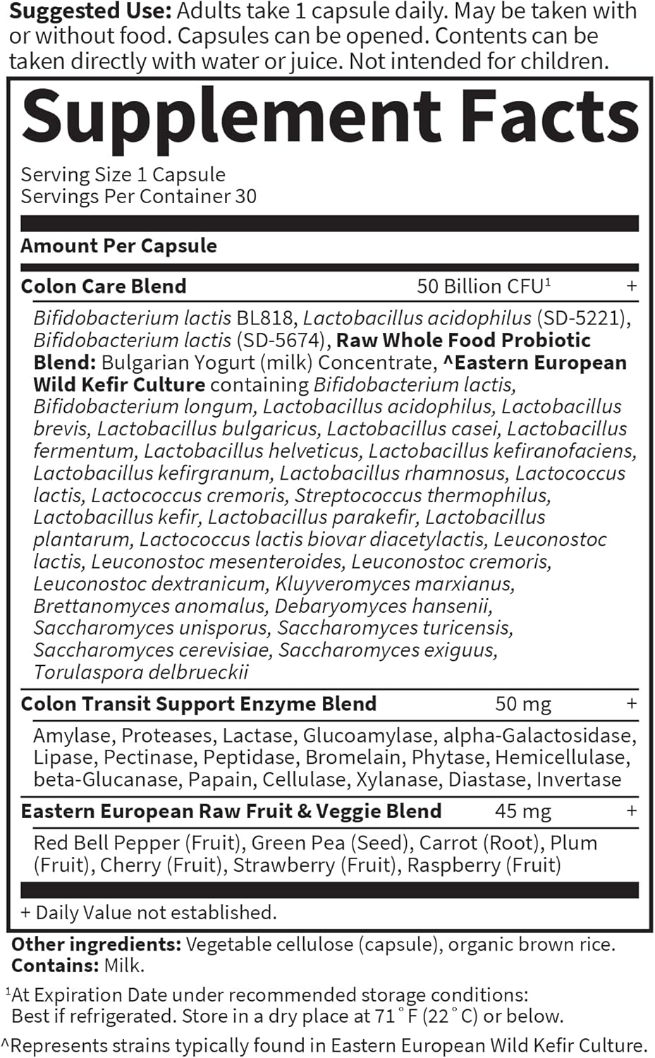 Raw Probiotics Colon Care with 50 Billion CFU for Women and Men - 30 Capsules for Regularity and Immune Health