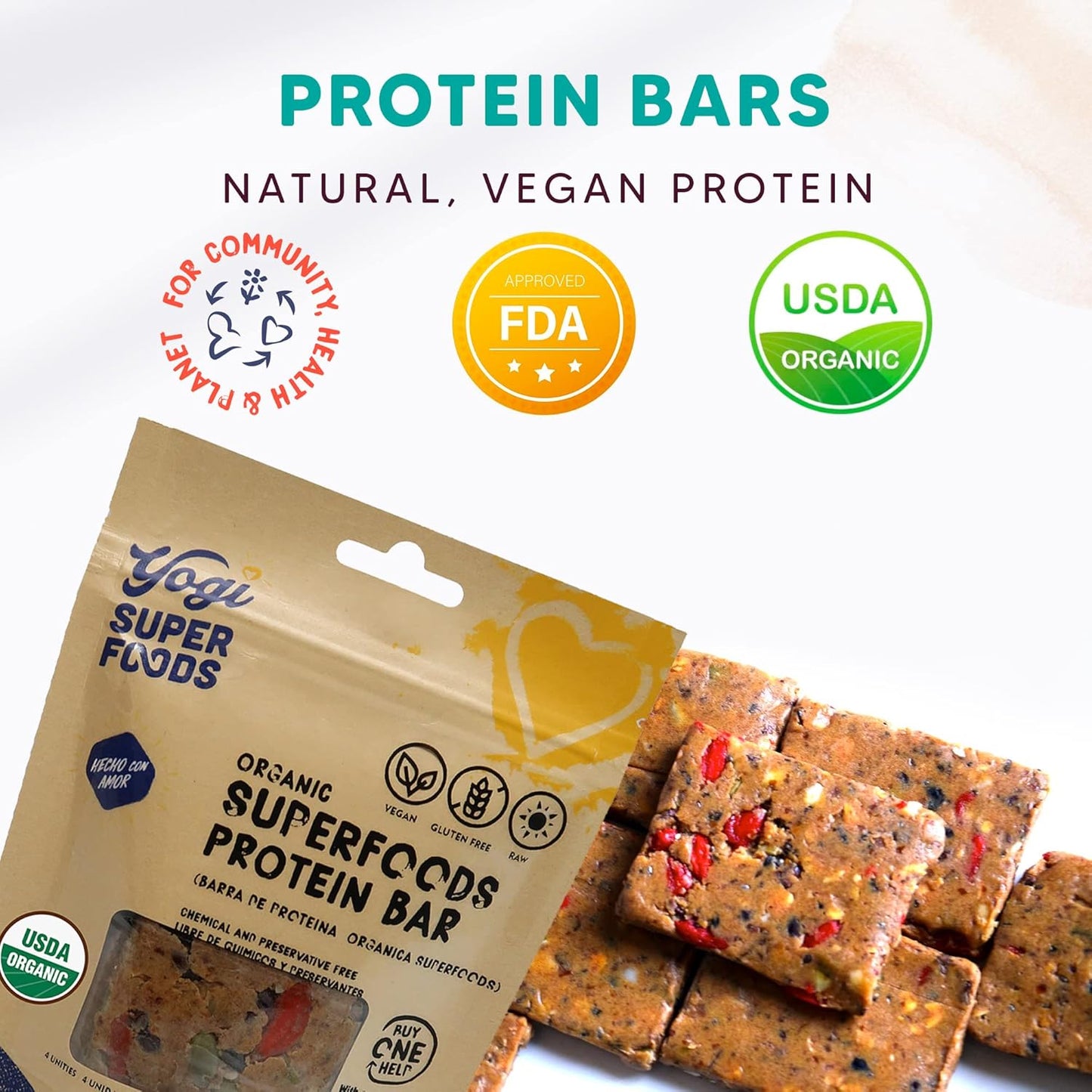 Raw Vegan Maca Protein Bars with Cacao and Plant Protein - Gluten Free Superfood Snack Bars for Healthy Energy - 4 Bars