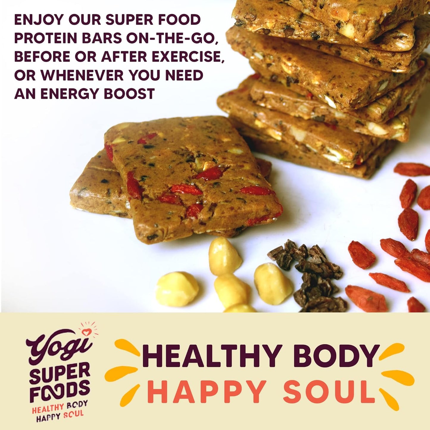 Raw Vegan Maca Protein Bars with Cacao and Plant Protein - Gluten Free Superfood Snack Bars for Healthy Energy - 4 Bars