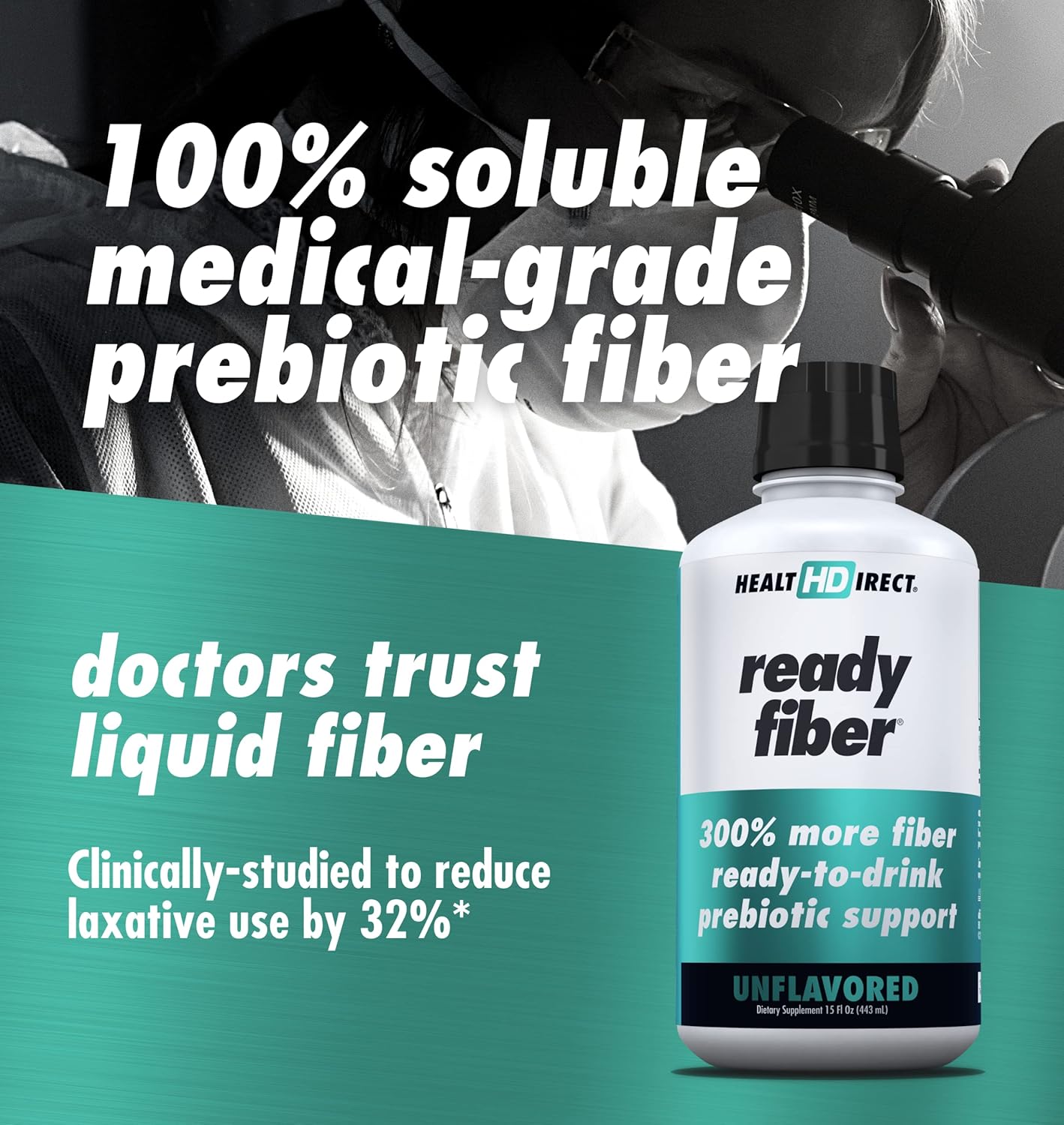 Ready Fiber Liquid Supplement for Women, Men, Kids - 15oz Unflavored Prebiotic Fiber - Easy Alternative to Gummies, Powders, Pills