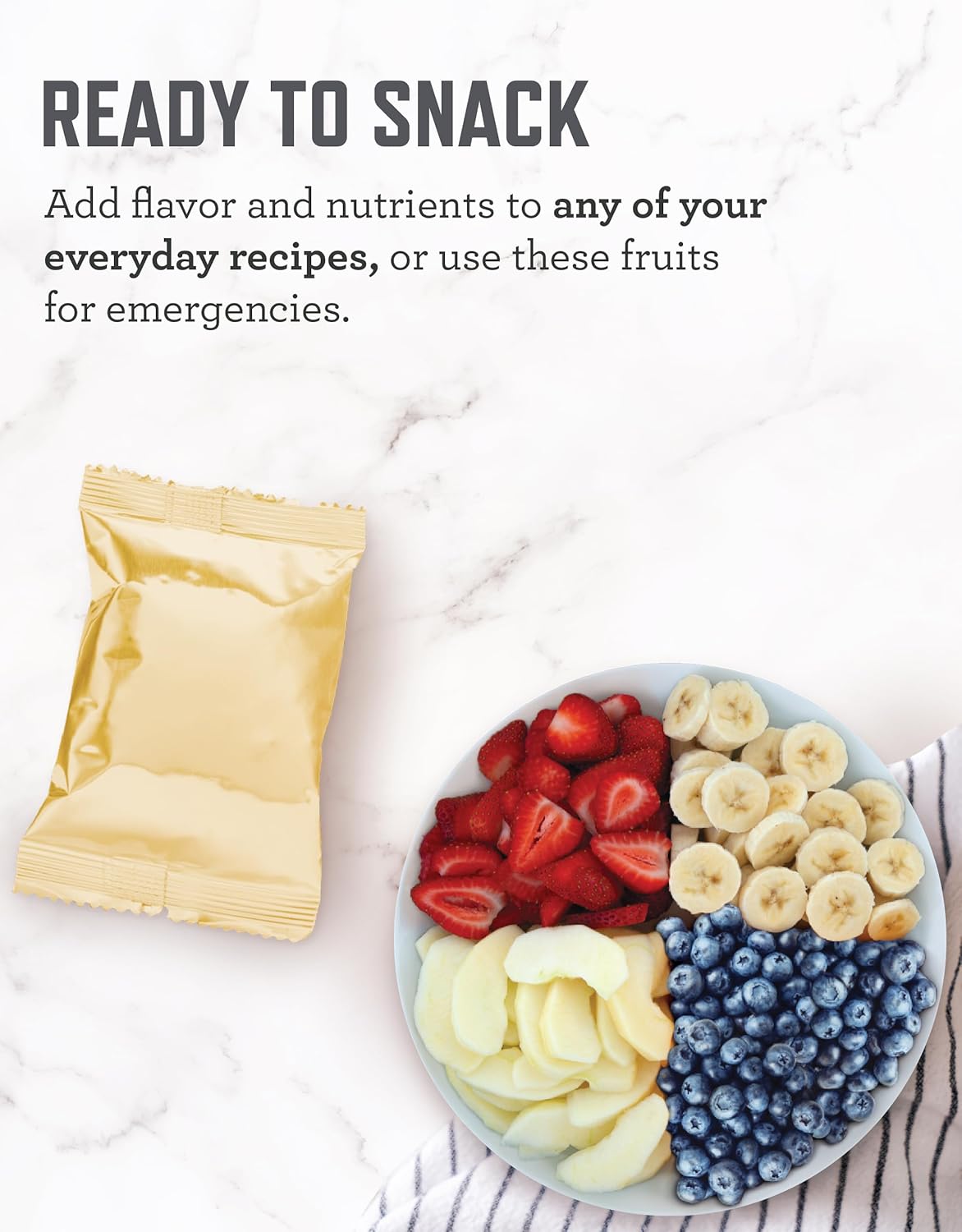 ReadyWise Fruit Bucket Emergency Food Supply - 120 Servings, MRE, Premade, Freeze Dried Survival Food for Hiking, Adventure & Camping - Individually Packaged with 20 Year Shelf Life
