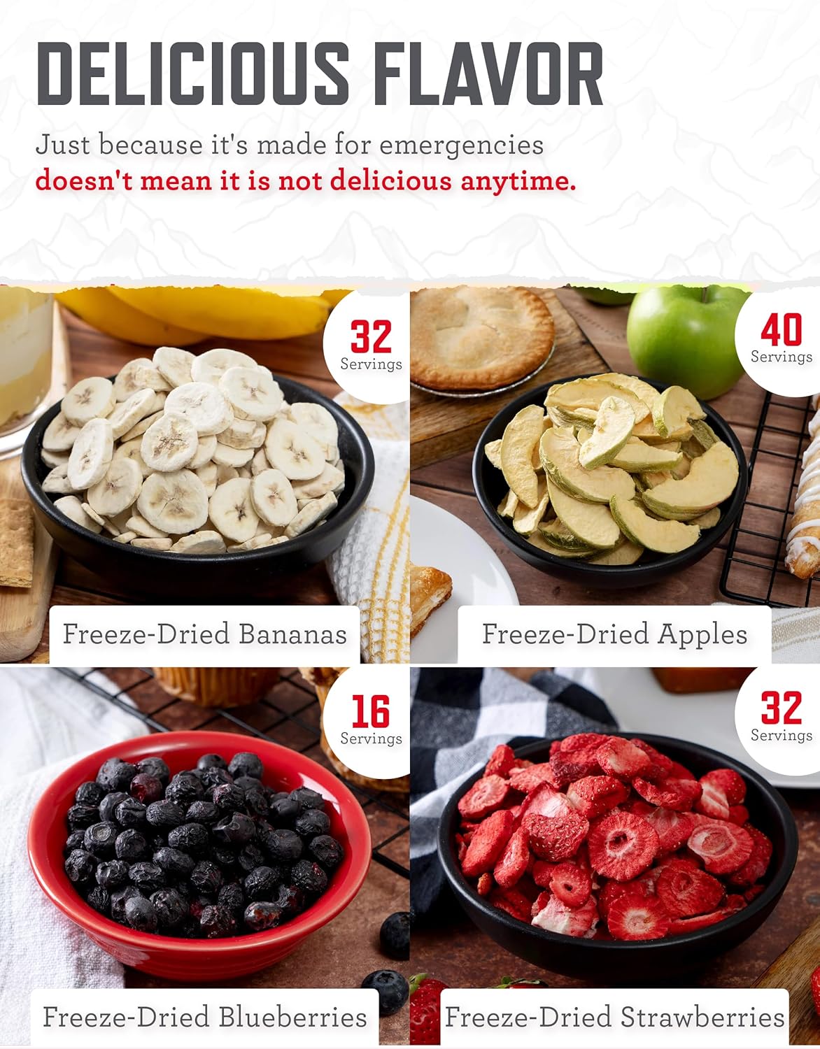 ReadyWise Fruit Bucket Emergency Food Supply - 120 Servings, MRE, Premade, Freeze Dried Survival Food for Hiking, Adventure & Camping - Individually Packaged with 20 Year Shelf Life