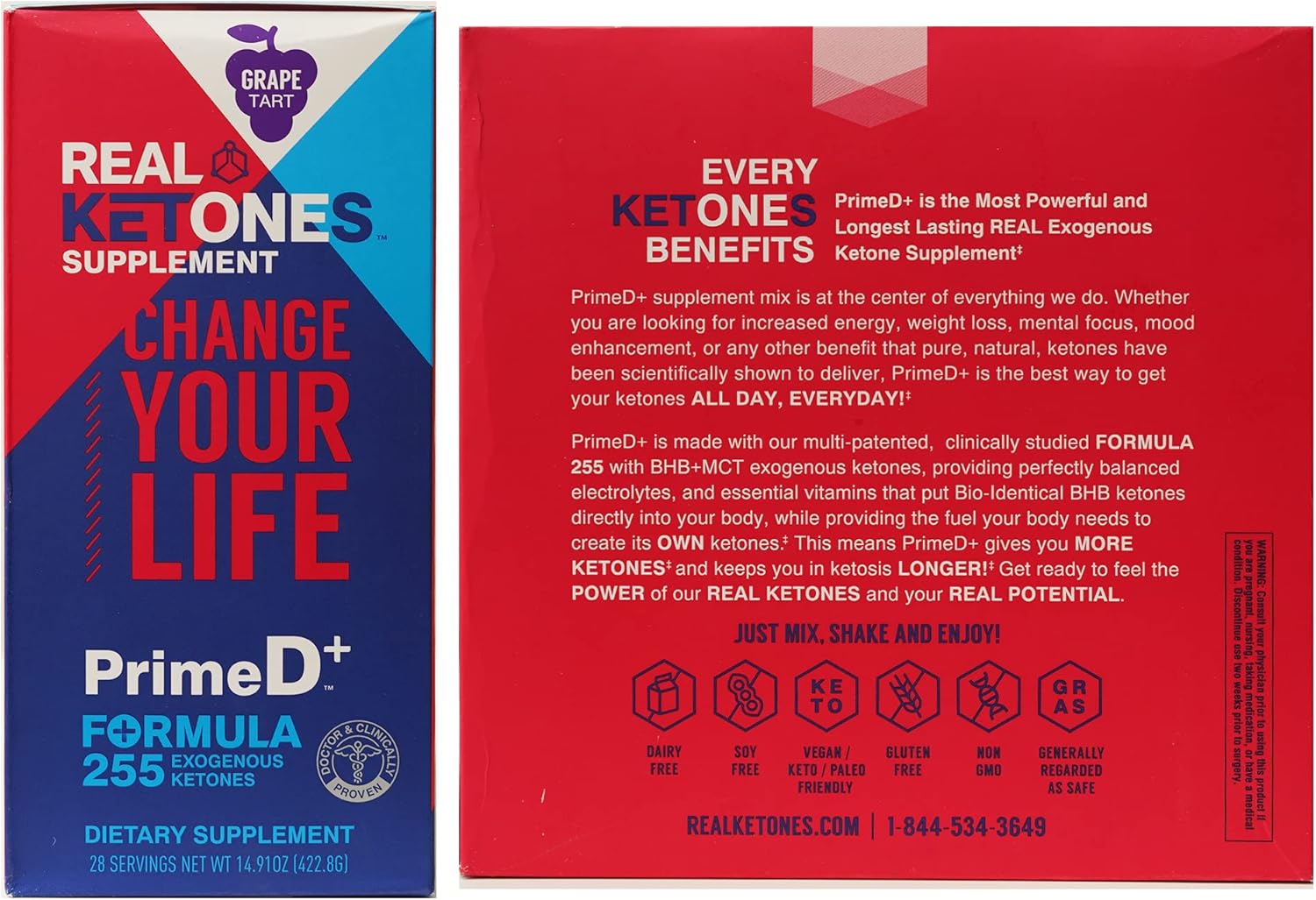 Real Ketones Exogenous Keto Drink Mix Powder with BHB, MCT, Electrolytes - Grape Tart Flavor for Rapid Ketosis (56 Servings)