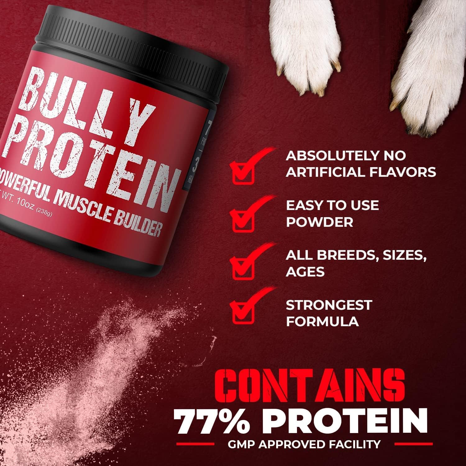 Real Meat Bully Protein Powder for Dogs - Muscle Building Supplement - 283mg Pure Protein - Pitbull Muscle Bulker - 30 Day Supply