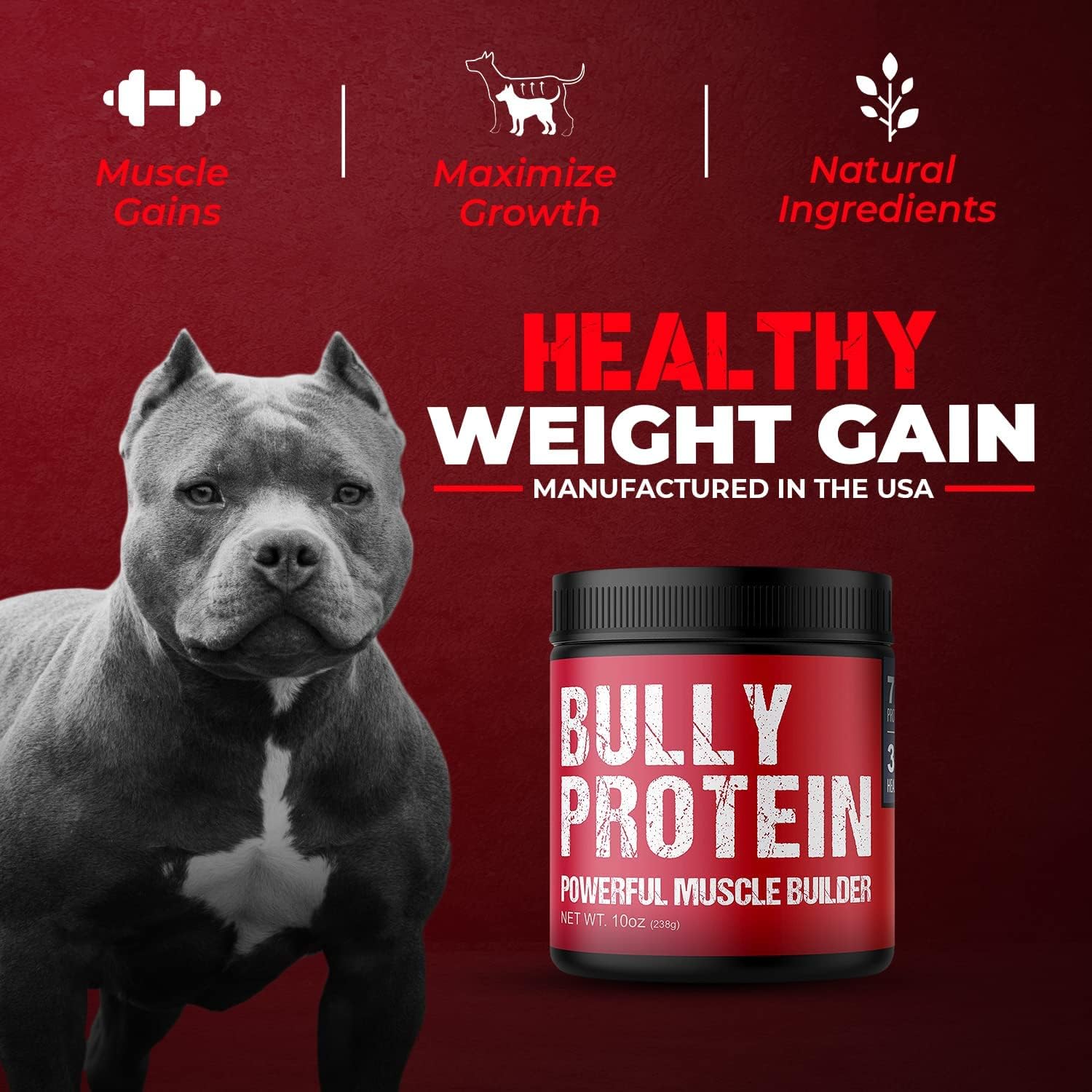 Real Meat Bully Protein Powder for Dogs - Muscle Building Supplement - 283mg Pure Protein - Pitbull Muscle Bulker - 30 Day Supply