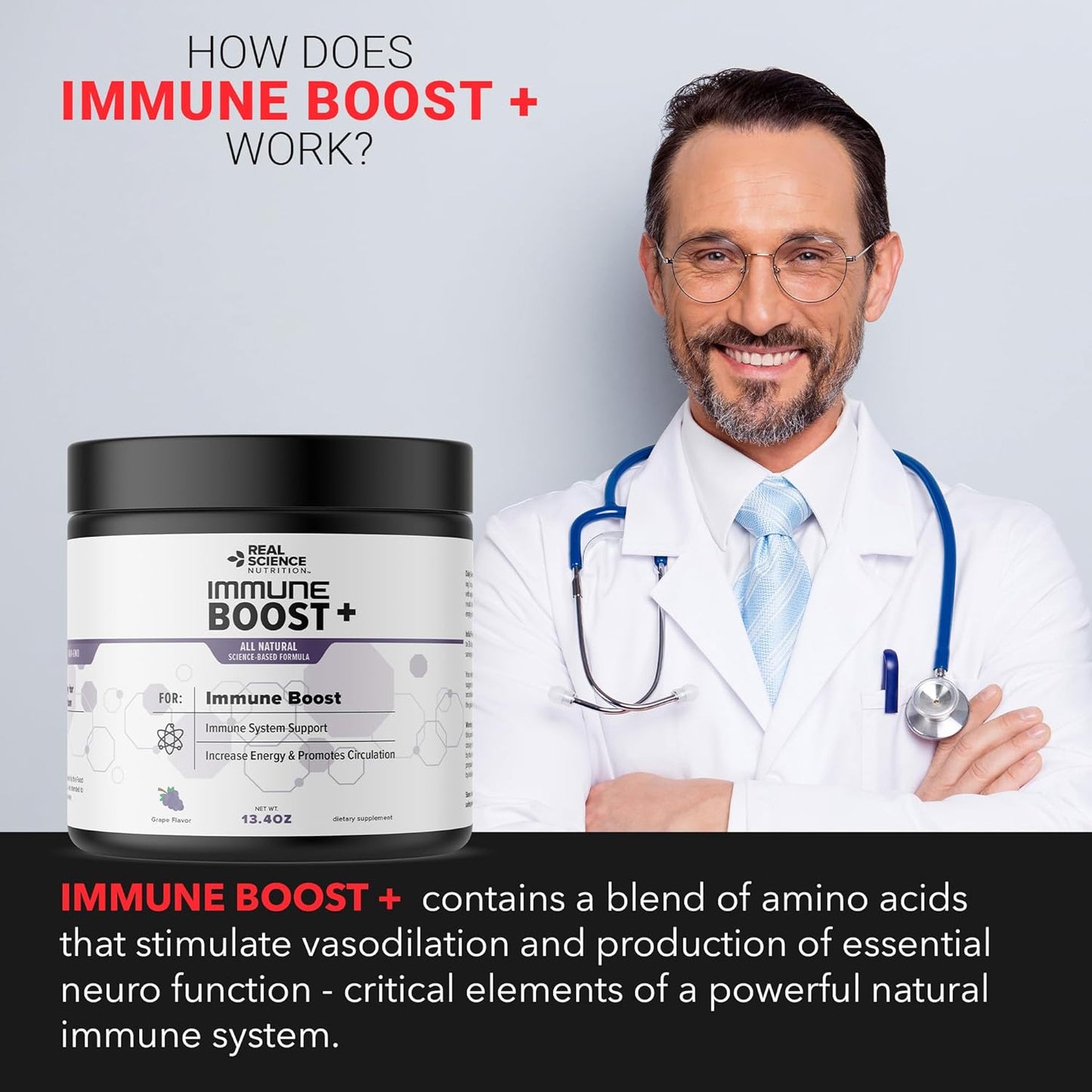 Real Science Nutrition Immune Boost Plus Powder | Natural Immunity Formula, Boosts Immune System Health, More Effective Than Elderberry, Zinc, Echinacea