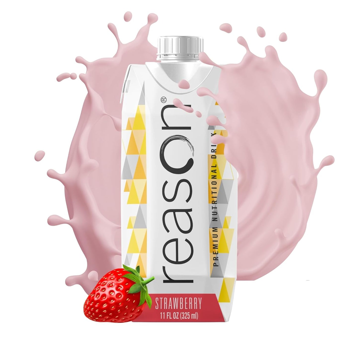 Reason Premium High Calorie Protein Drink - Soy, Gluten, and Artificial Sweetener-Free - Lactose-Friendly Strawberry Flavor - 11 oz, 12 Pack