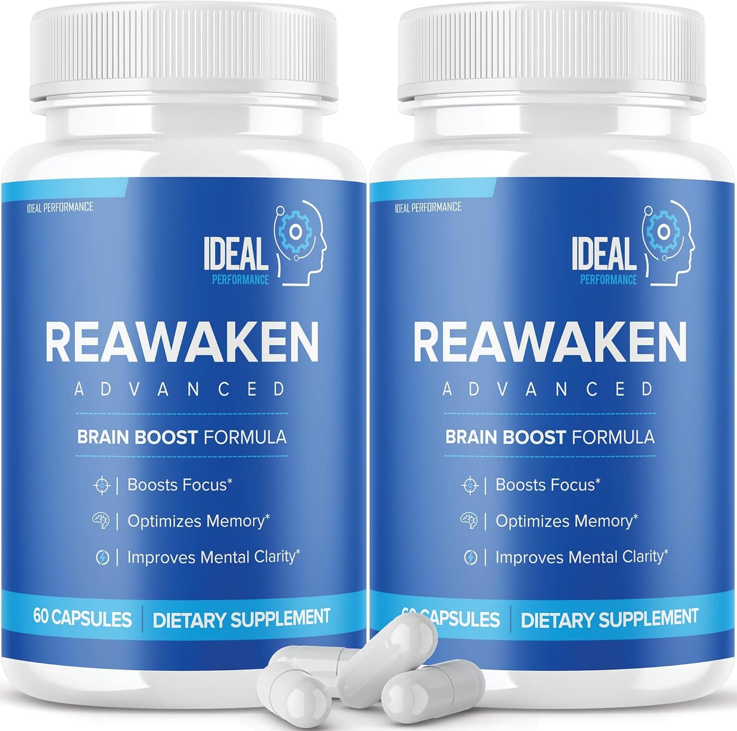 Reawaken Brain Boost Supplement for Memory - Advanced Formula - 2 Pack (120 Capsules) - Ideal Performance