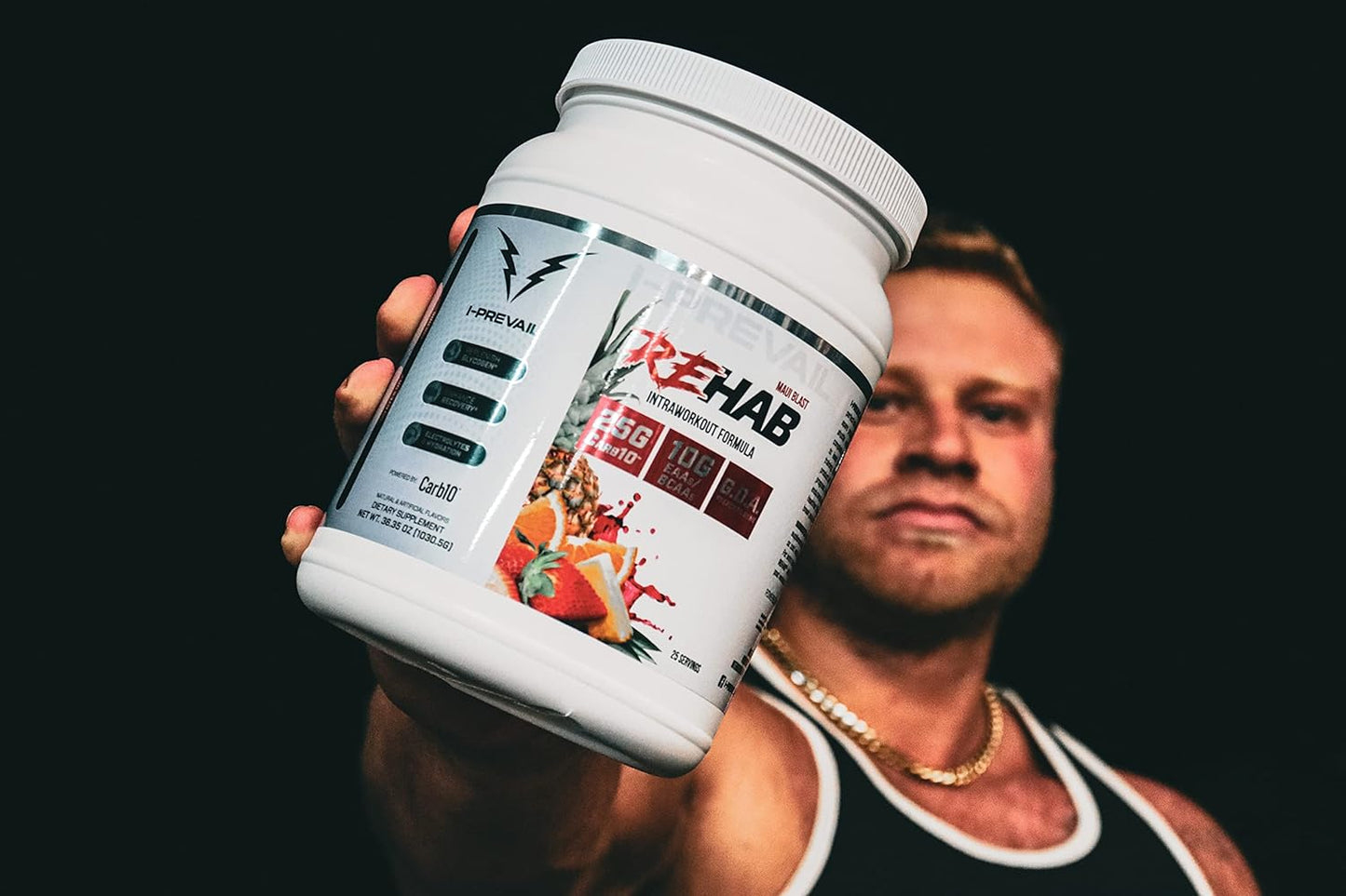 Recover & Hydrate with I-Prevail Supplements Rehab High Performance Intraworkout Formula - 10g BCAA & EAA, Carb10, Keto Friendly - Maui Blast Flavor - 25 Servings