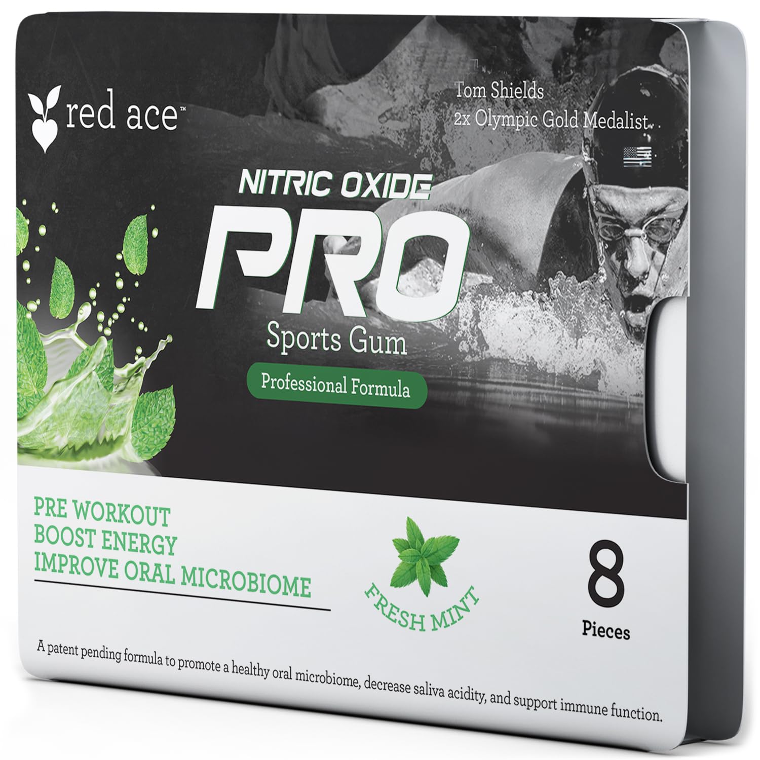 Red Ace Nitric Oxide PRO Sports Chewing Gum - Fresh Mint Flavor, 8 Pieces, with Vitamin C and Zinc Citrate