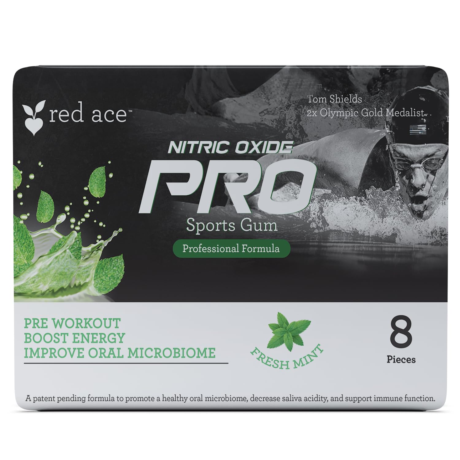 Red Ace Nitric Oxide PRO Sports Chewing Gum - Fresh Mint Flavor, 8 Pieces, with Vitamin C and Zinc Citrate