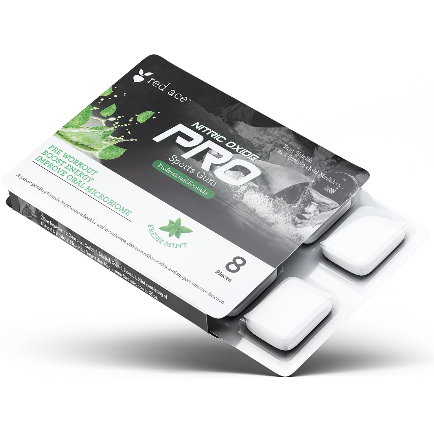 Red Ace Nitric Oxide PRO Sports Chewing Gum - Fresh Mint Flavor, 8 Pieces, with Vitamin C and Zinc Citrate