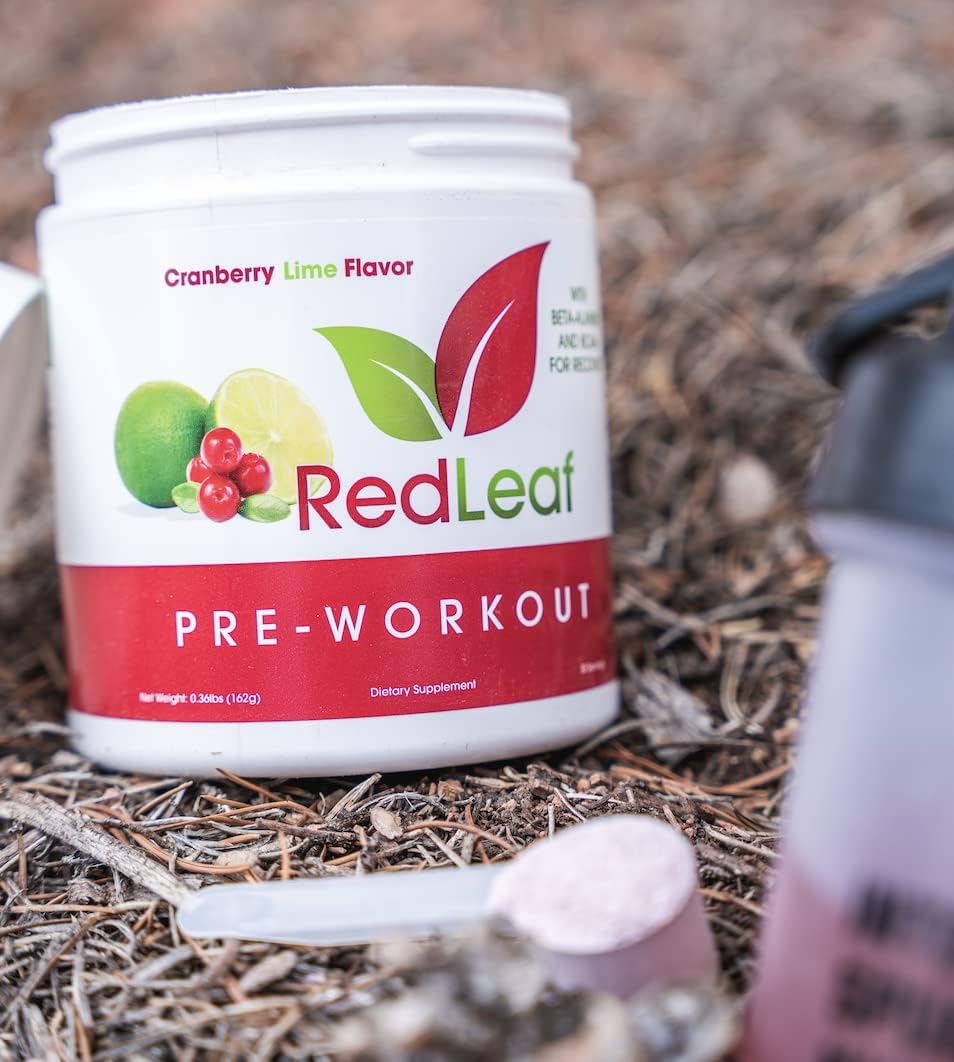 Red Leaf Pre Workout Energizer Powder: BCAA's, Beta-Alanine, Amino Acids, Green Tea - Natural Cranberry Lime Flavor, 30 Servings