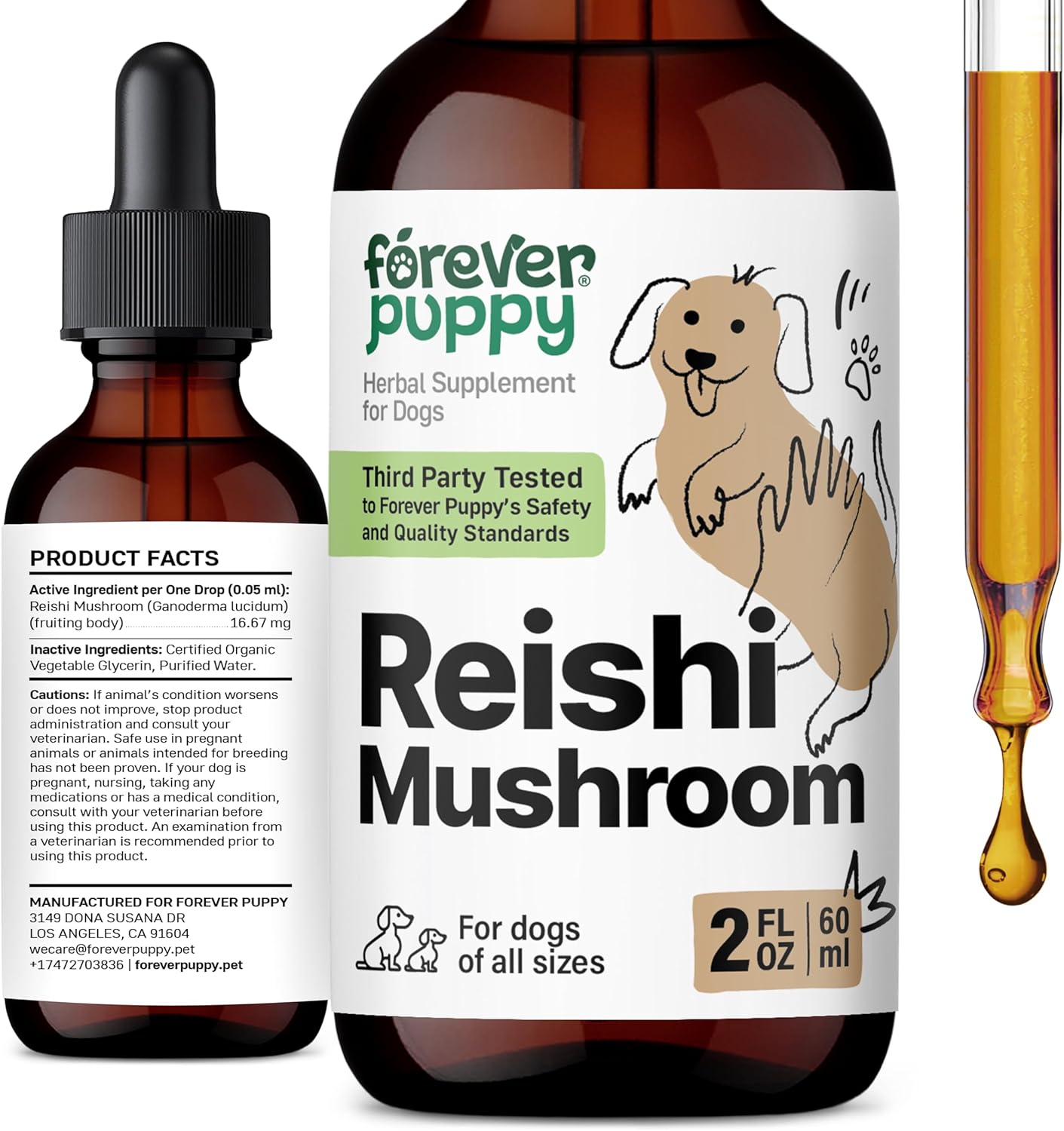 Red Reishi Mushroom Liquid Drops for Dogs - Immune Support Supplement - Dog Food Supplements - All Breeds & Sizes - 2 oz