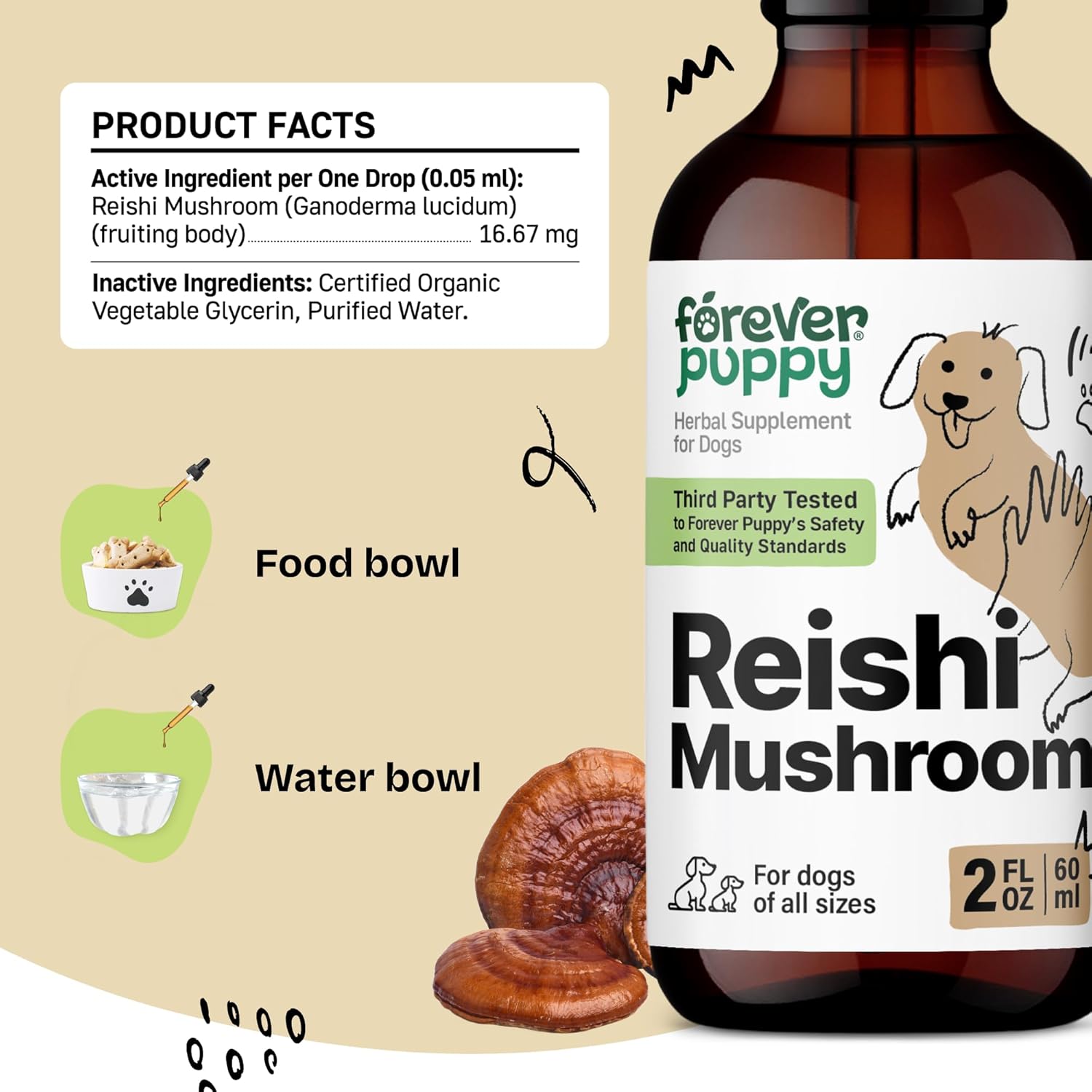 Red Reishi Mushroom Liquid Drops for Dogs - Immune Support Supplement - Dog Food Supplements - All Breeds & Sizes - 2 oz
