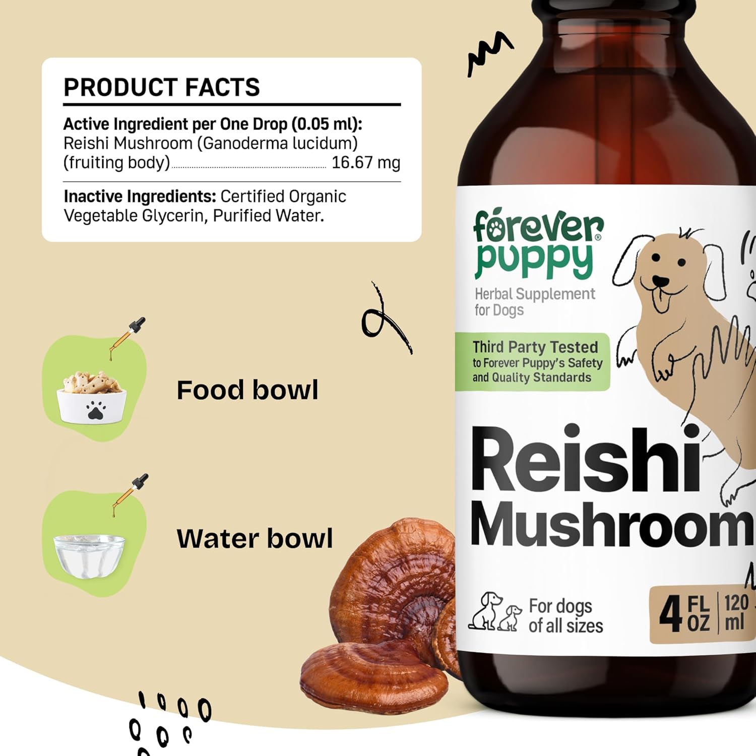 Red Reishi Mushroom Tincture for Dogs - Immune Support Supplement - Liquid Vitamins - All Breeds & Sizes - Sugar & Alcohol-Free
