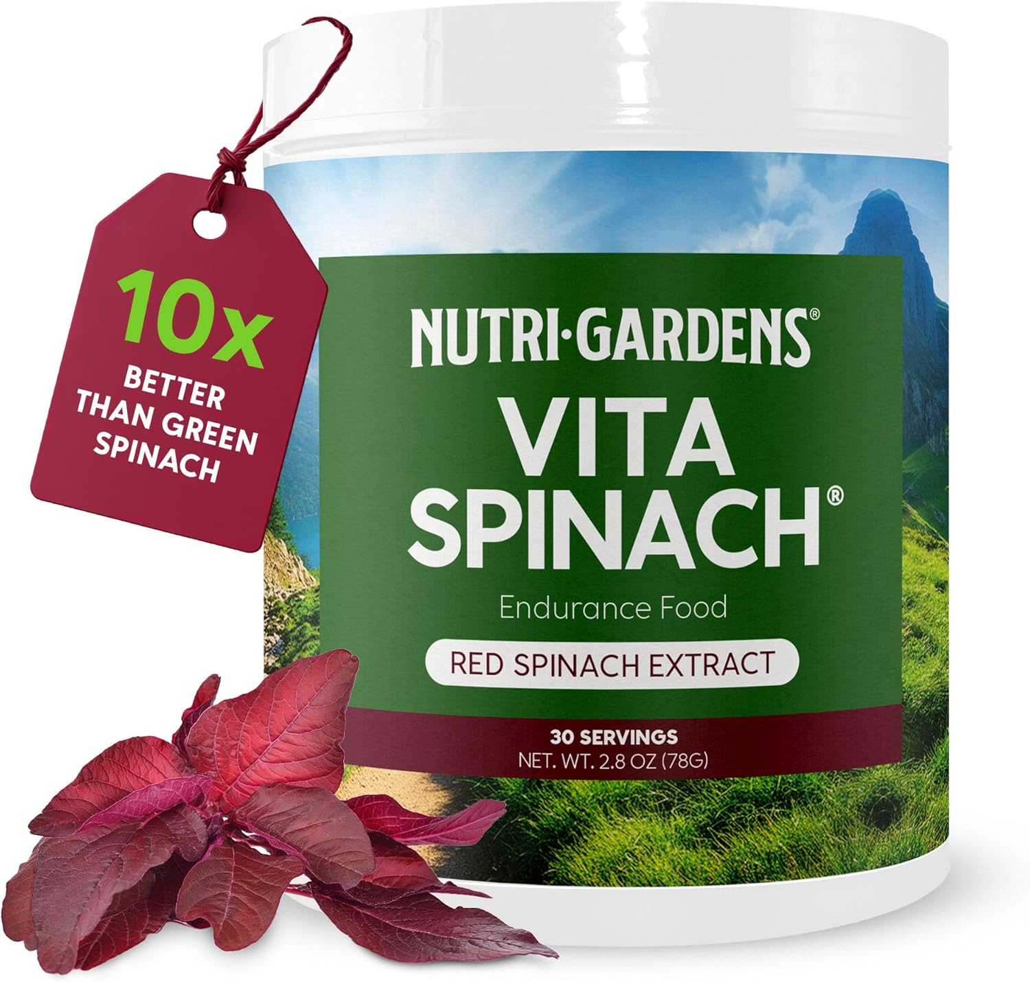 Red Spinach Extract Powder - Nitric Oxide Booster for Blood Pressure, Energy & Endurance - Natural Superfood Supplement for Pre Workout Performance - 30 Servings