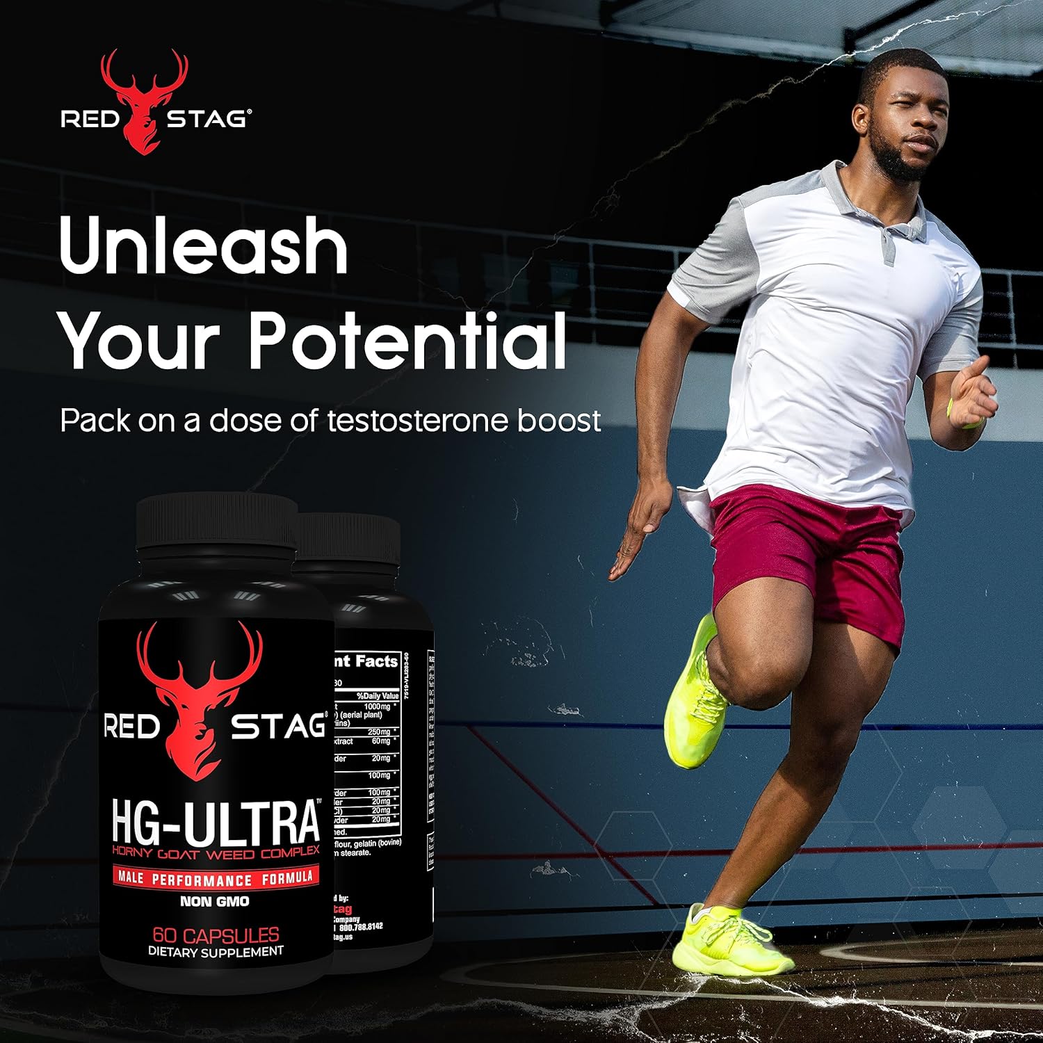 Red Stag Ultra Horny Goat Weed Supplement with Maca, Tribulus, Saw Palmetto, Tongkat Ali - 60 Capsules for Men's Health & Male Enhancement